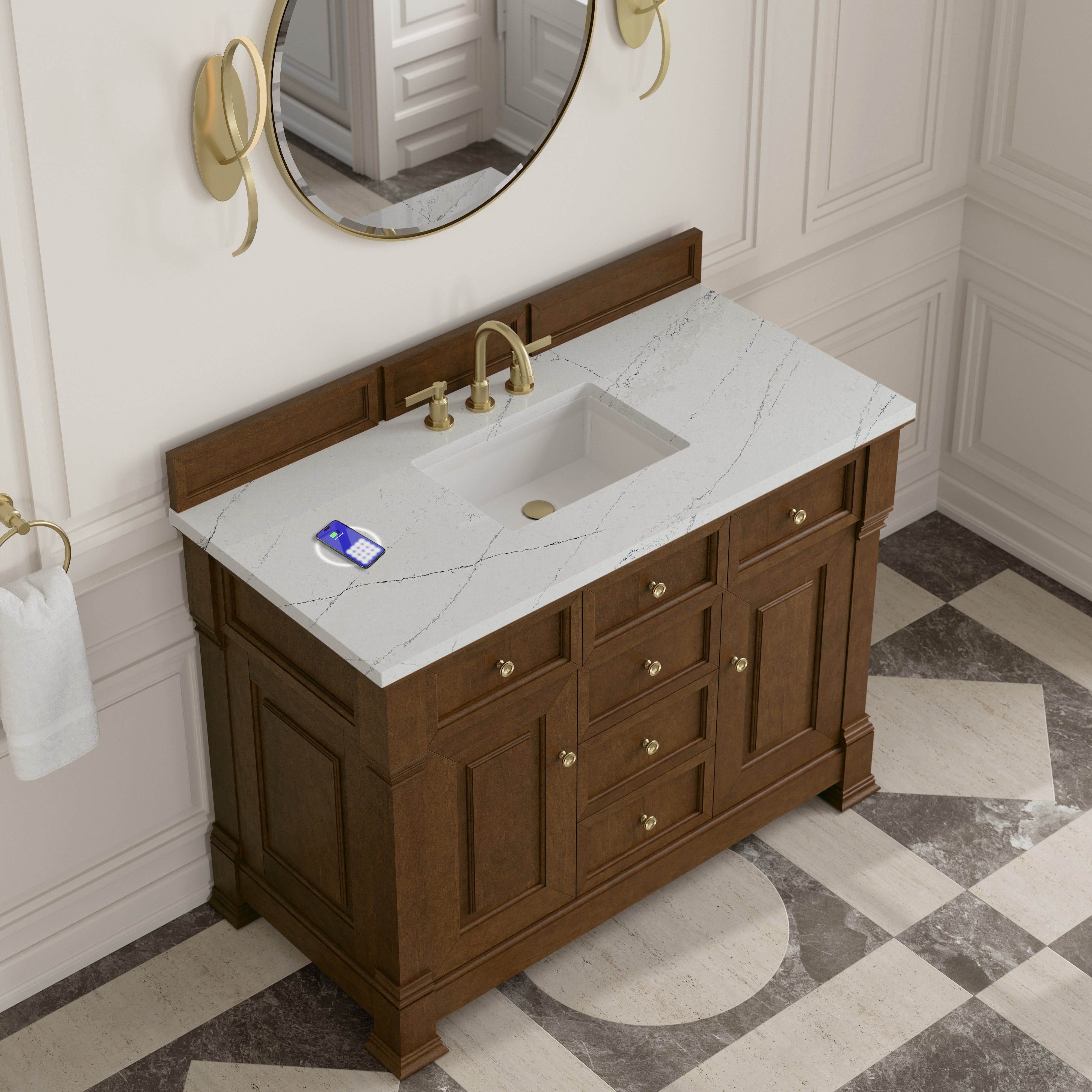 James Martin Brookfield 48" Single Vanity in Honey Oak with 3cm Countertop and FreePower Wireless Charger