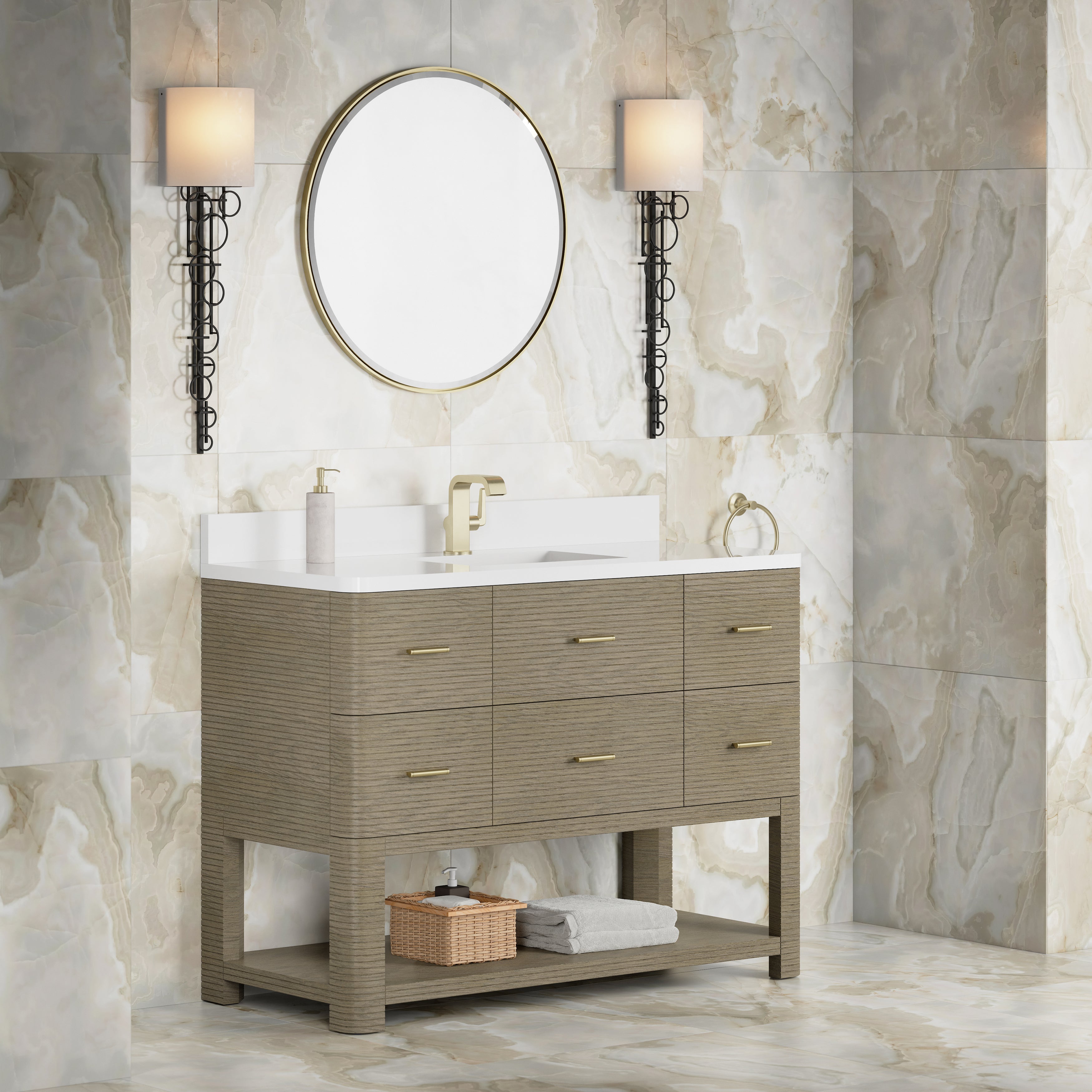 James Martin Lucian 48" Single Vanity in Pebble Oak with 3cm Countertop