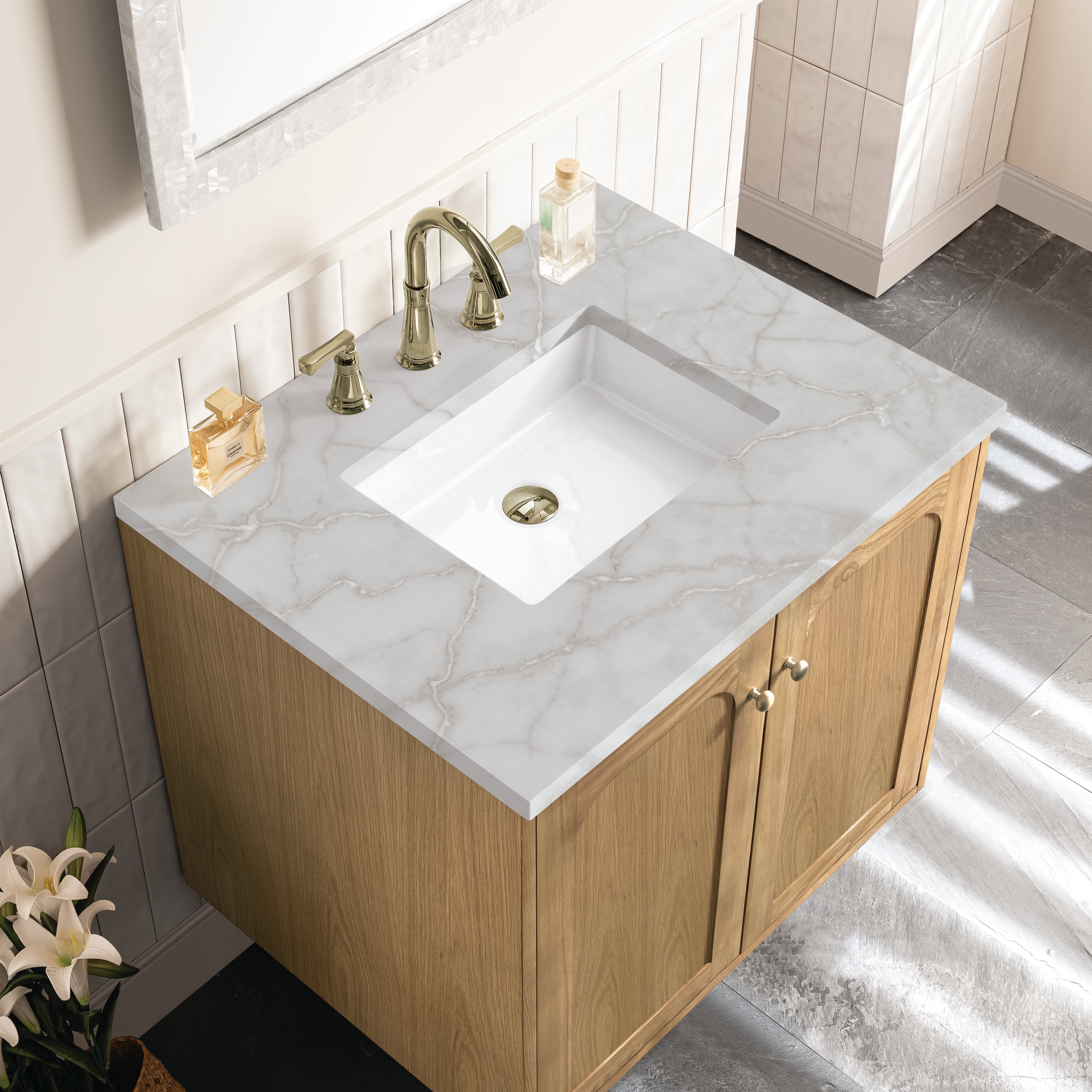 James Martin Laurent 30" Single Vanity in Light Natural Oak with 3cm Countertop