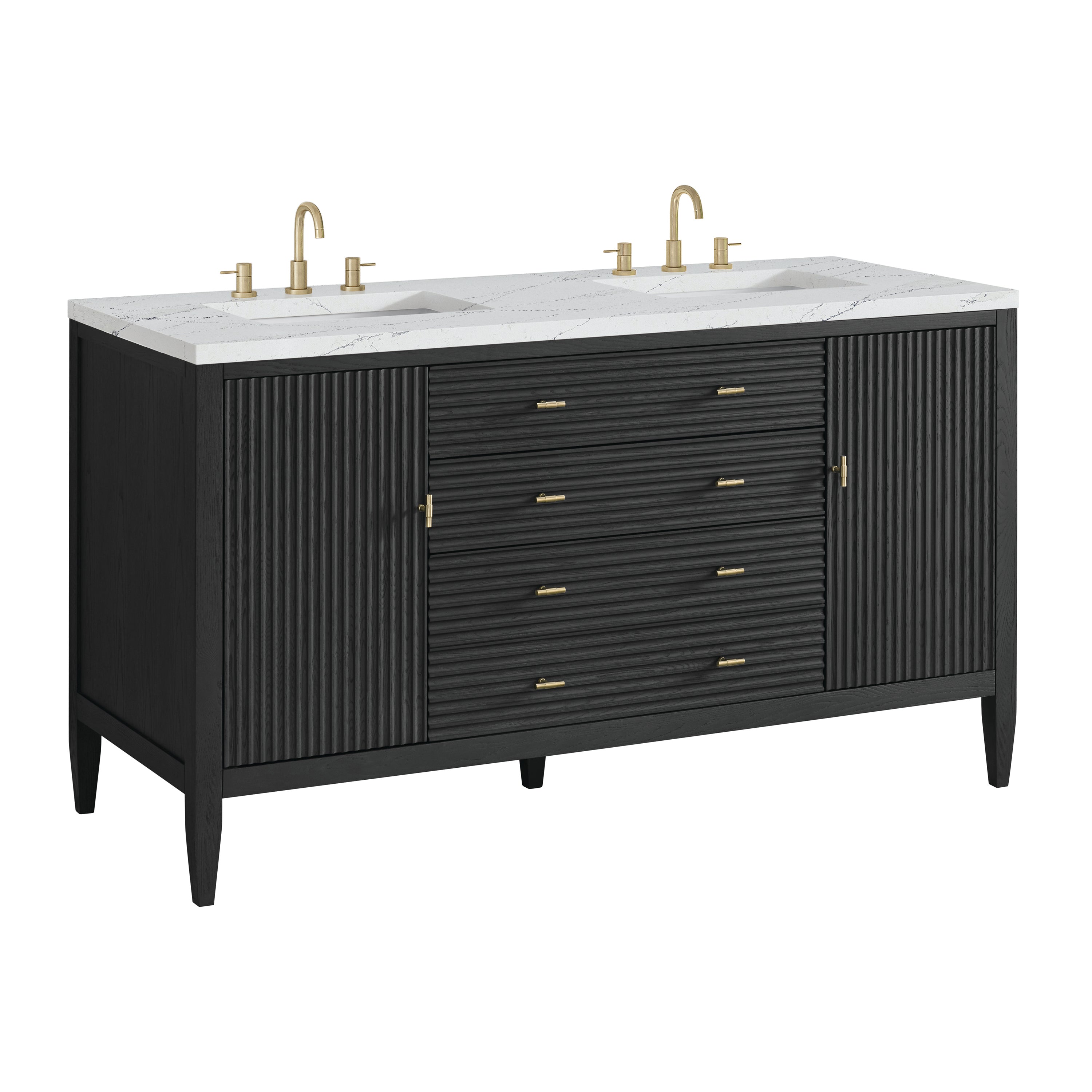 James Martin Myrrin 60" Double Vanity in Carbon Oak with 3cm Countertop and FreePower Wireless Charger
