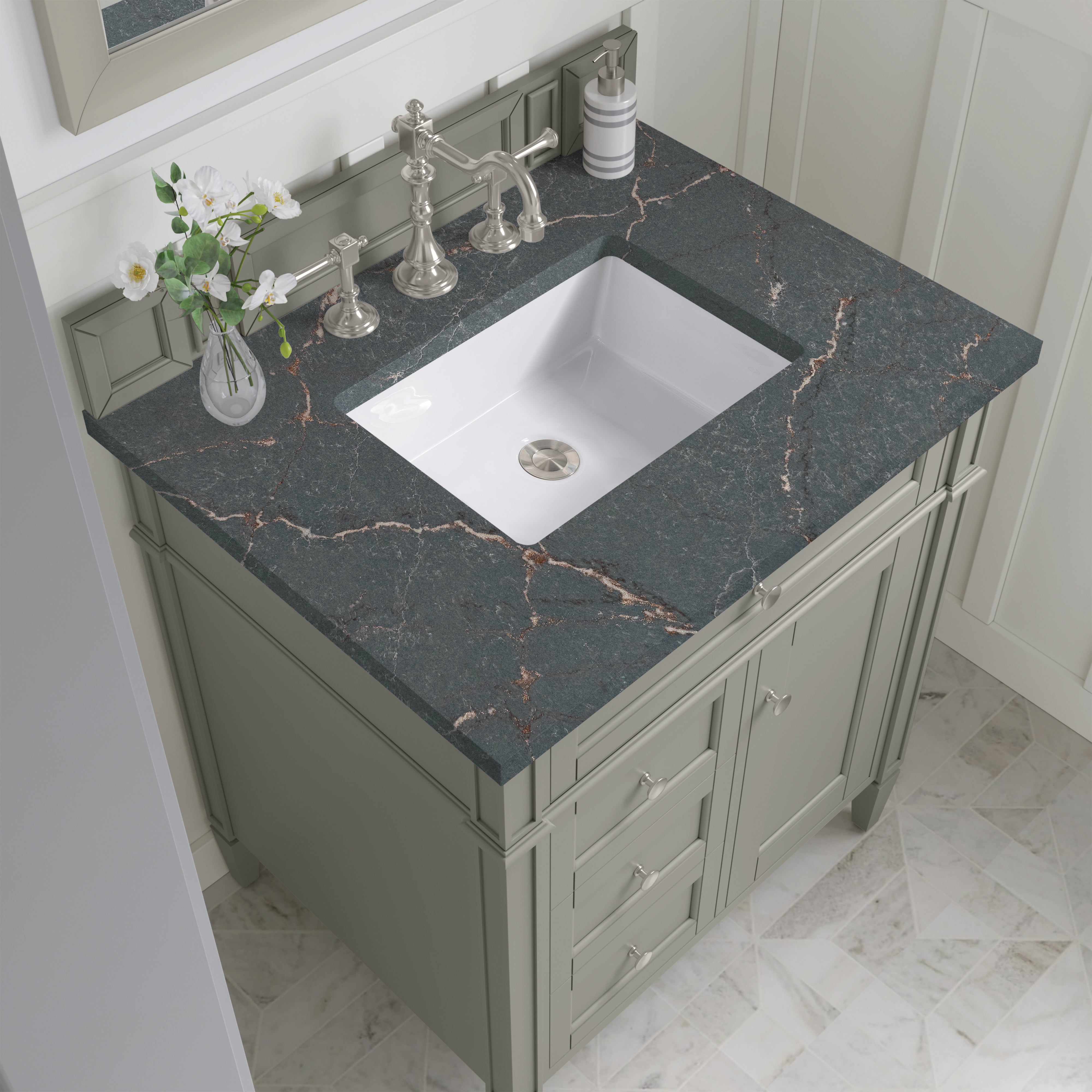James Martin Brittany 30" Single Vanity in Urban Gray with 3cm Countertop