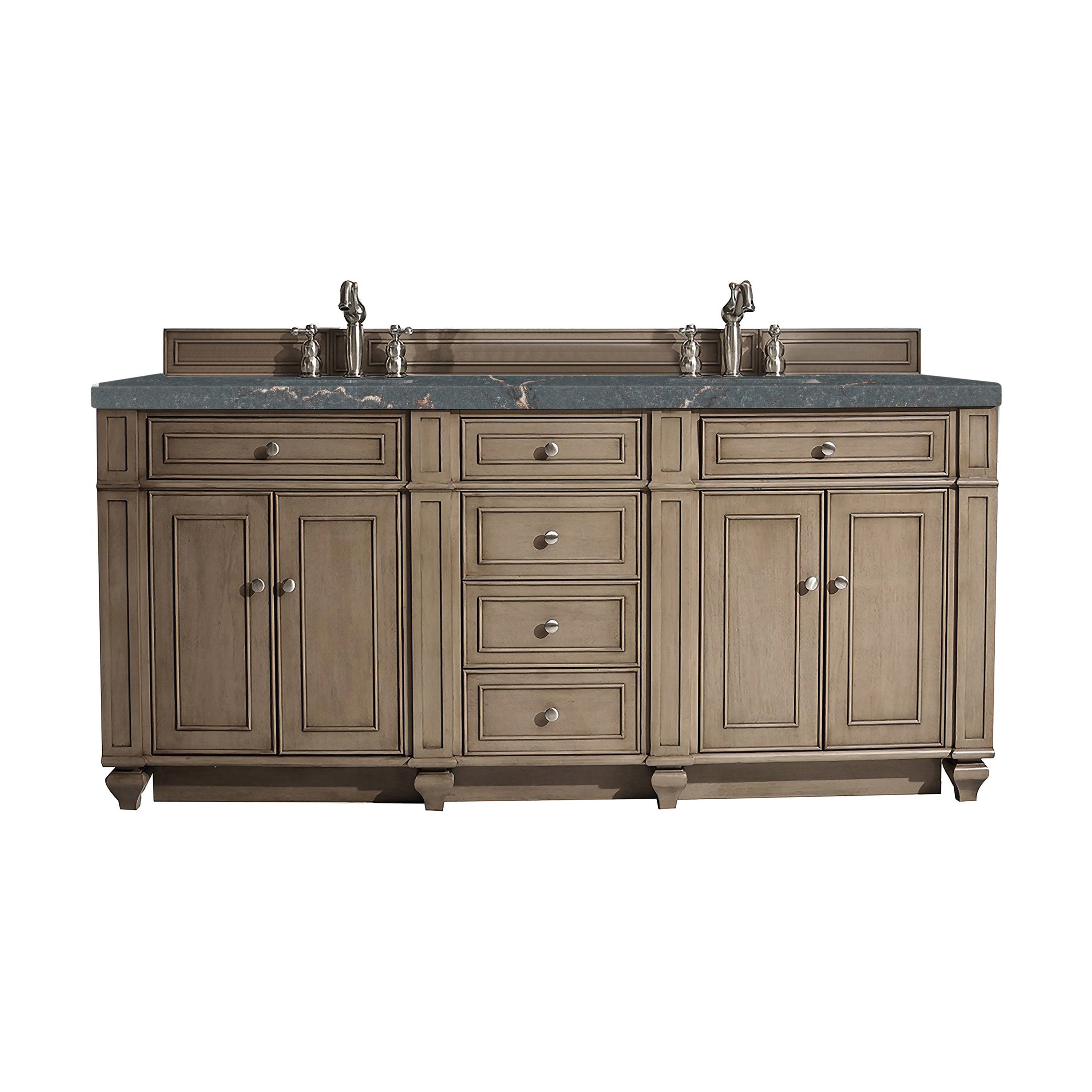 James Martin Bristol 72" Double Vanity in Whitewashed Walnut with 3cm Countertop