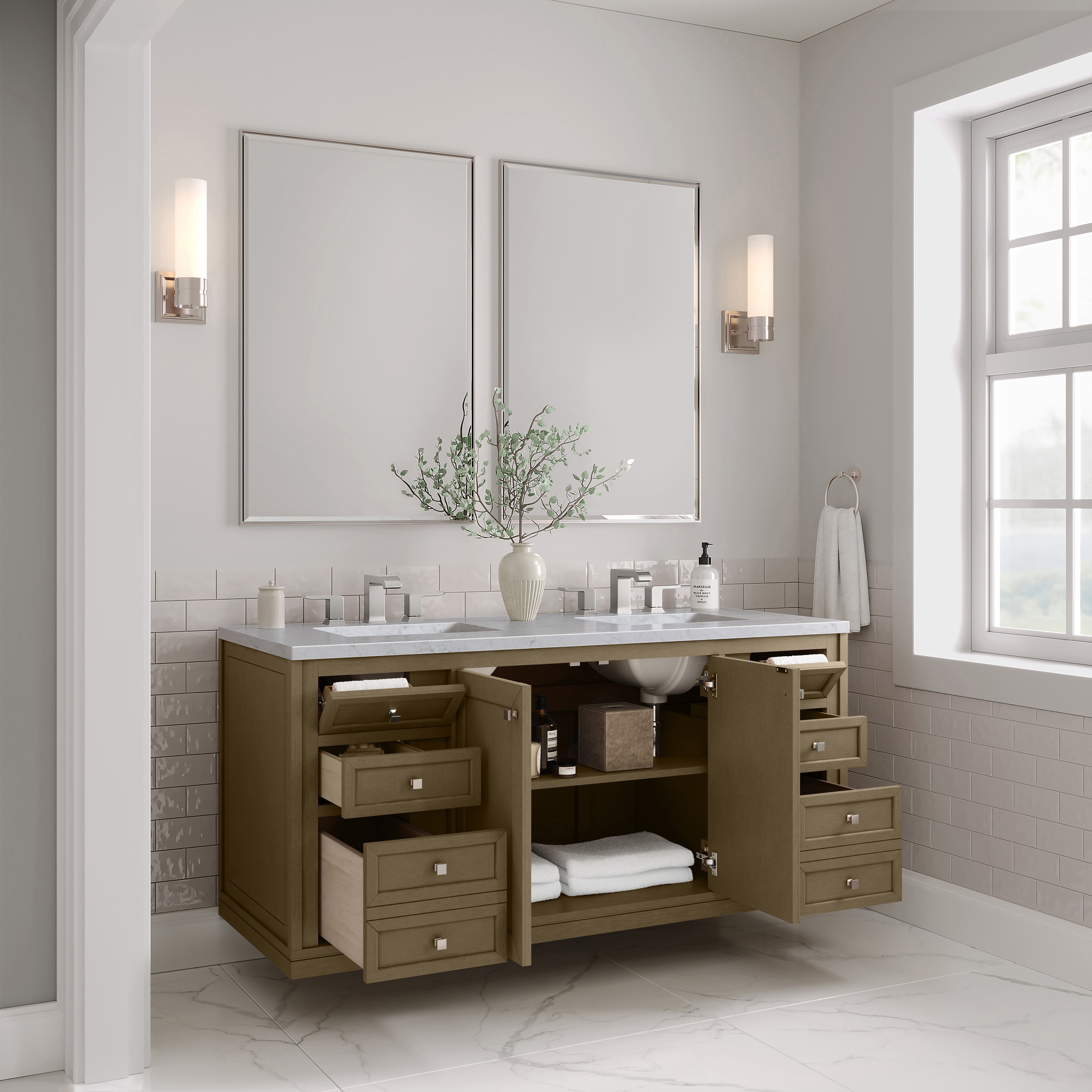 James Martin Chicago 60" Double Vanity in Walnut Whisper with 3cm Countertop