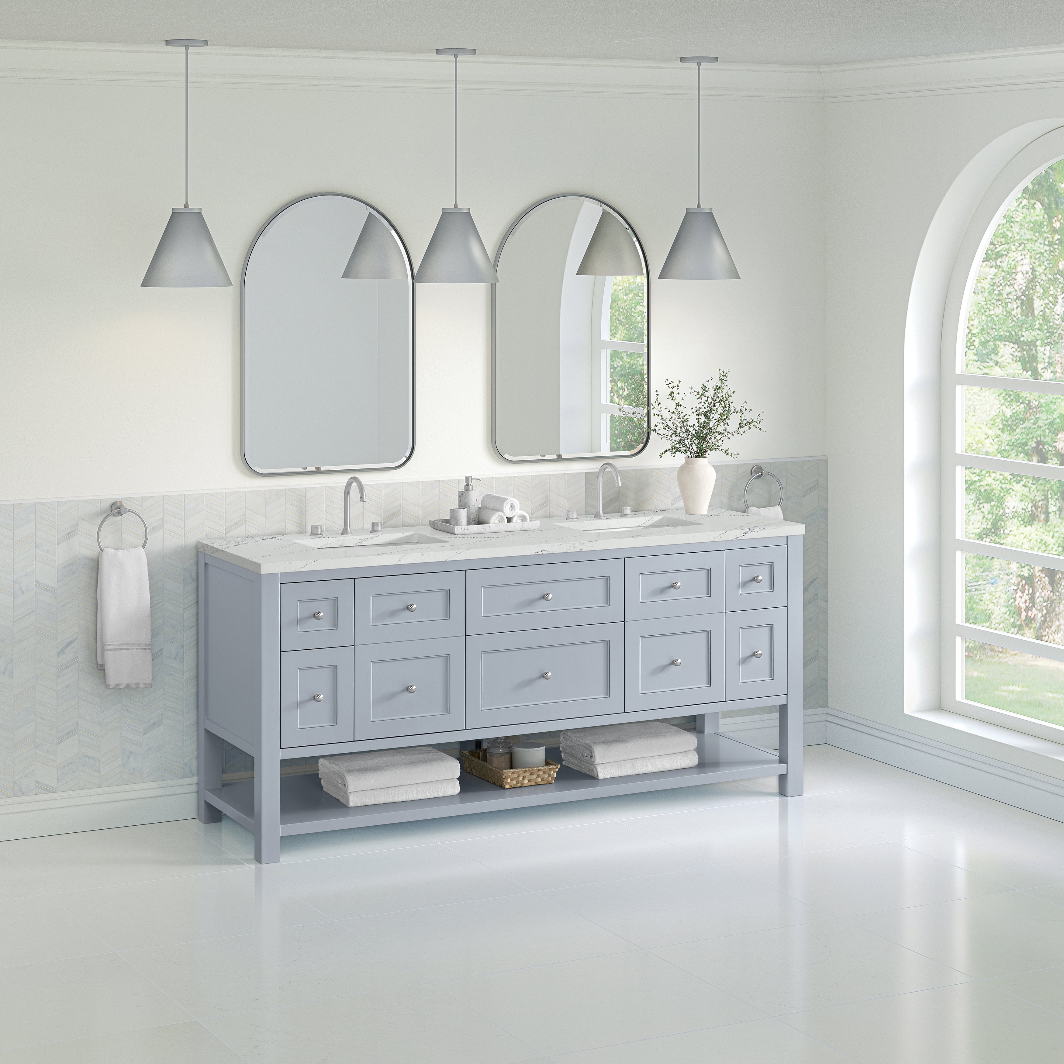 James Martin Breckenridge 72" Double Vanity in Serenity Blue with 3cm Countertop and FreePower Wireless Charger