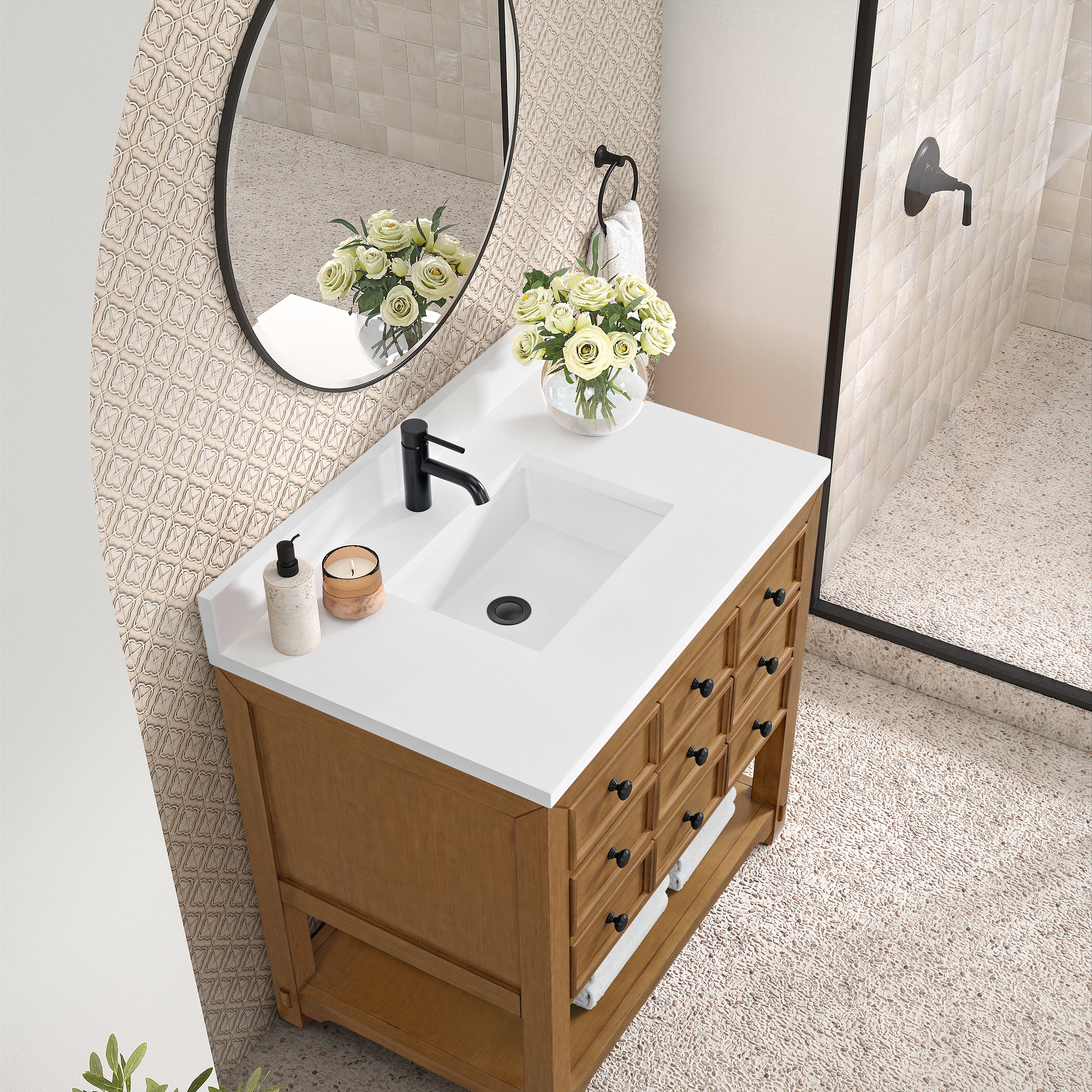 James Martin Malibu 36" Single Vanity in Amber Birch with 3cm Countertop