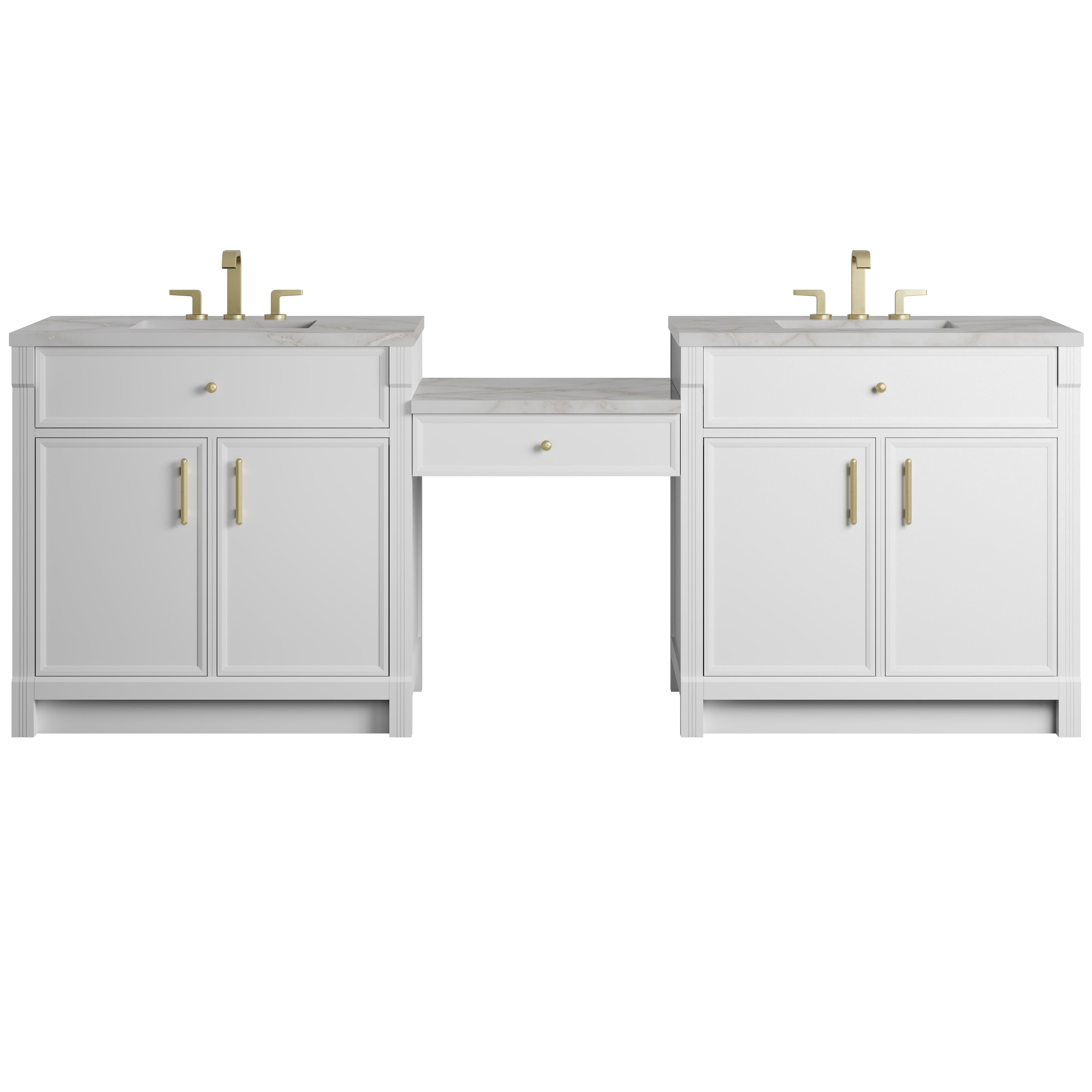 James Martin Bellshire 96" Dual Vanity Set with 24" Make-Up Counter in Bright White with 3cm Countertop