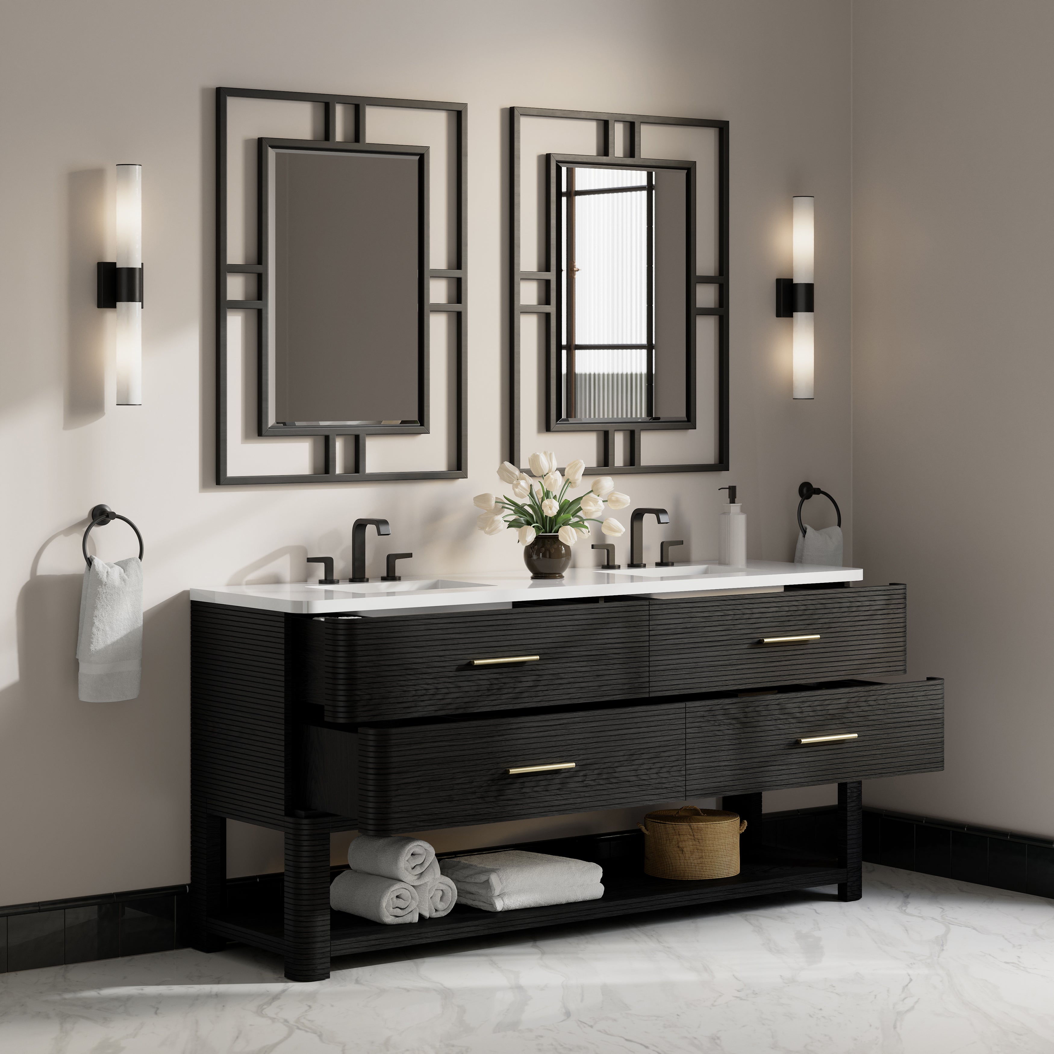 James Martin Lucian 72" Double Vanity in Carbon Oak with 3cm Countertop