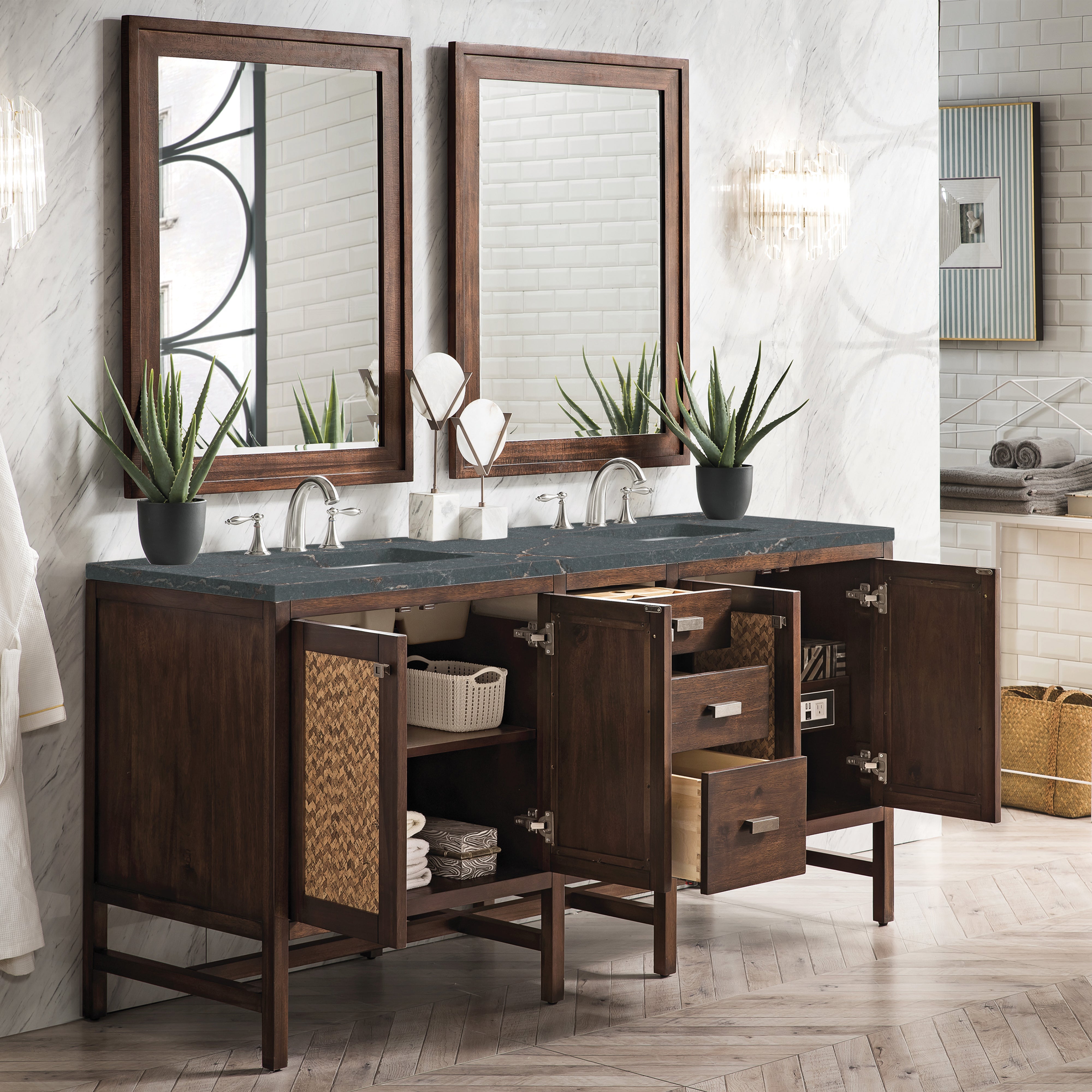 James Martin Addison 72" Double Vanity in Mid-Century Acacia with 3cm Countertop