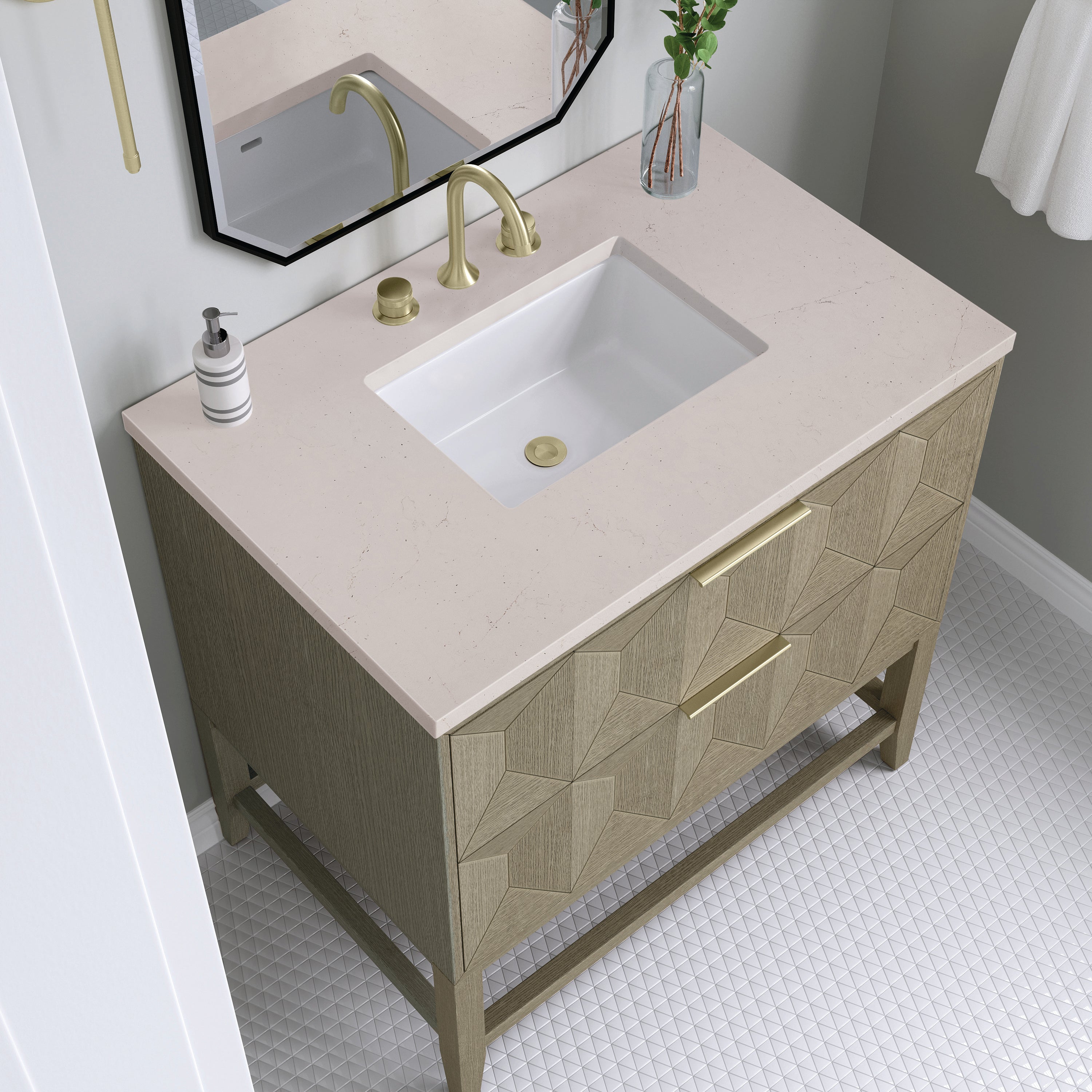 James Martin Emmeline 36" Single Vanity in Pebble Oak with 3cm Countertop
