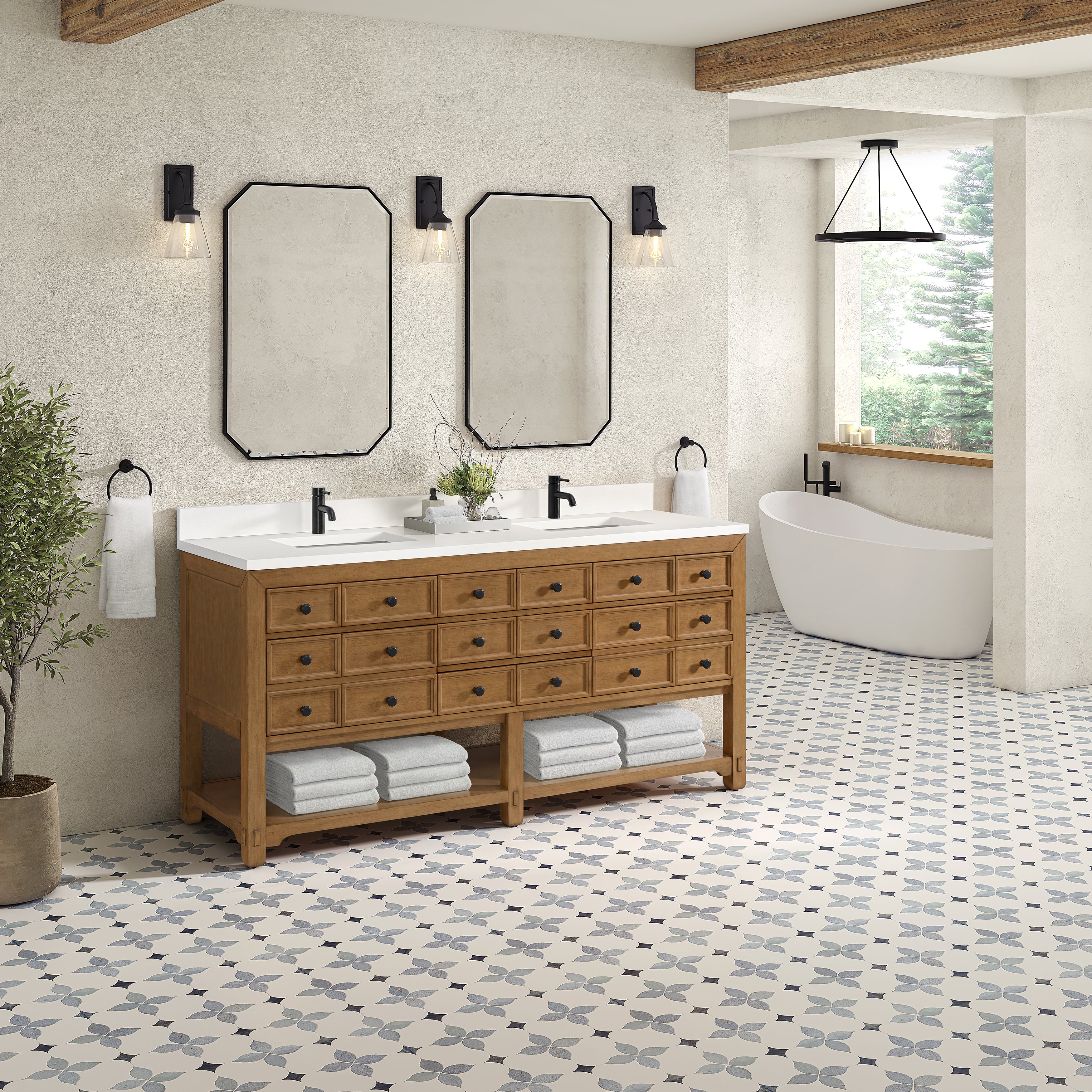 James Martin Malibu 72" Double Vanity in Amber Birch with 3cm Countertop