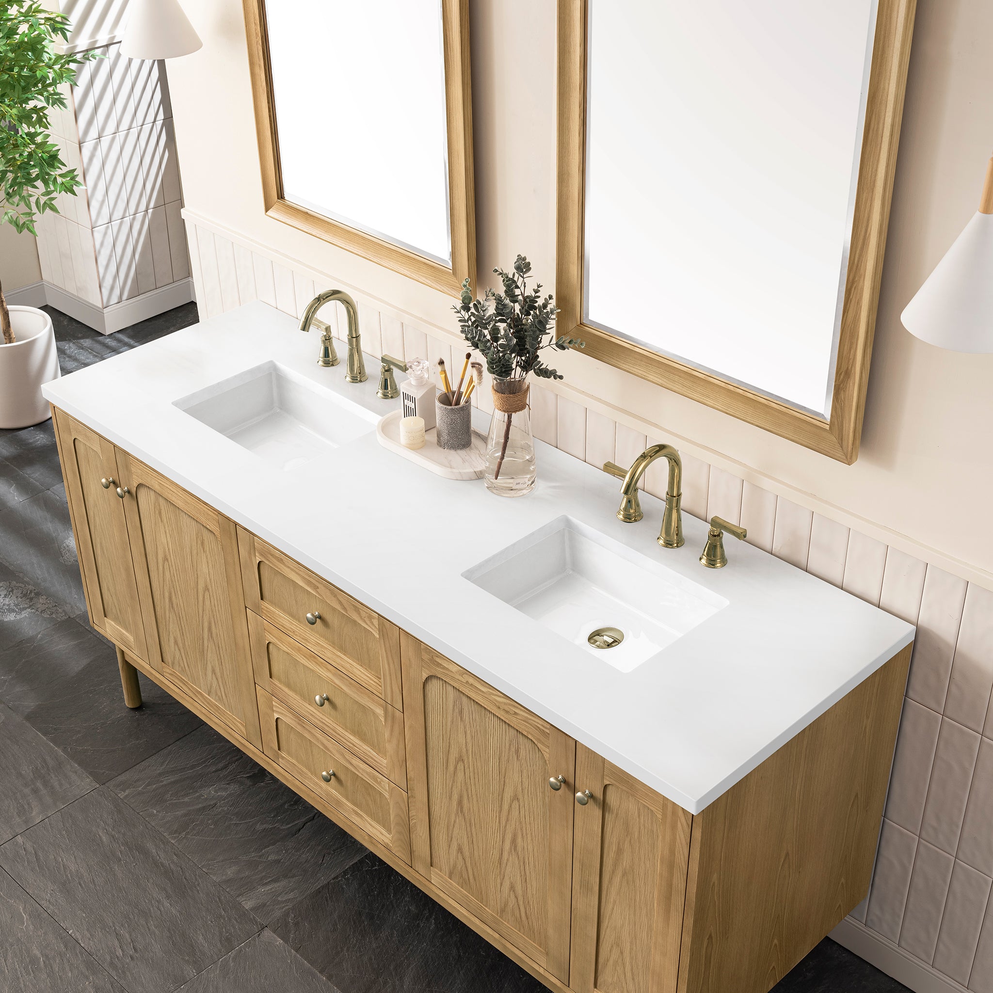 James Martin Laurent 72" Double Vanity in Light Natural Oak with 3cm Countertop