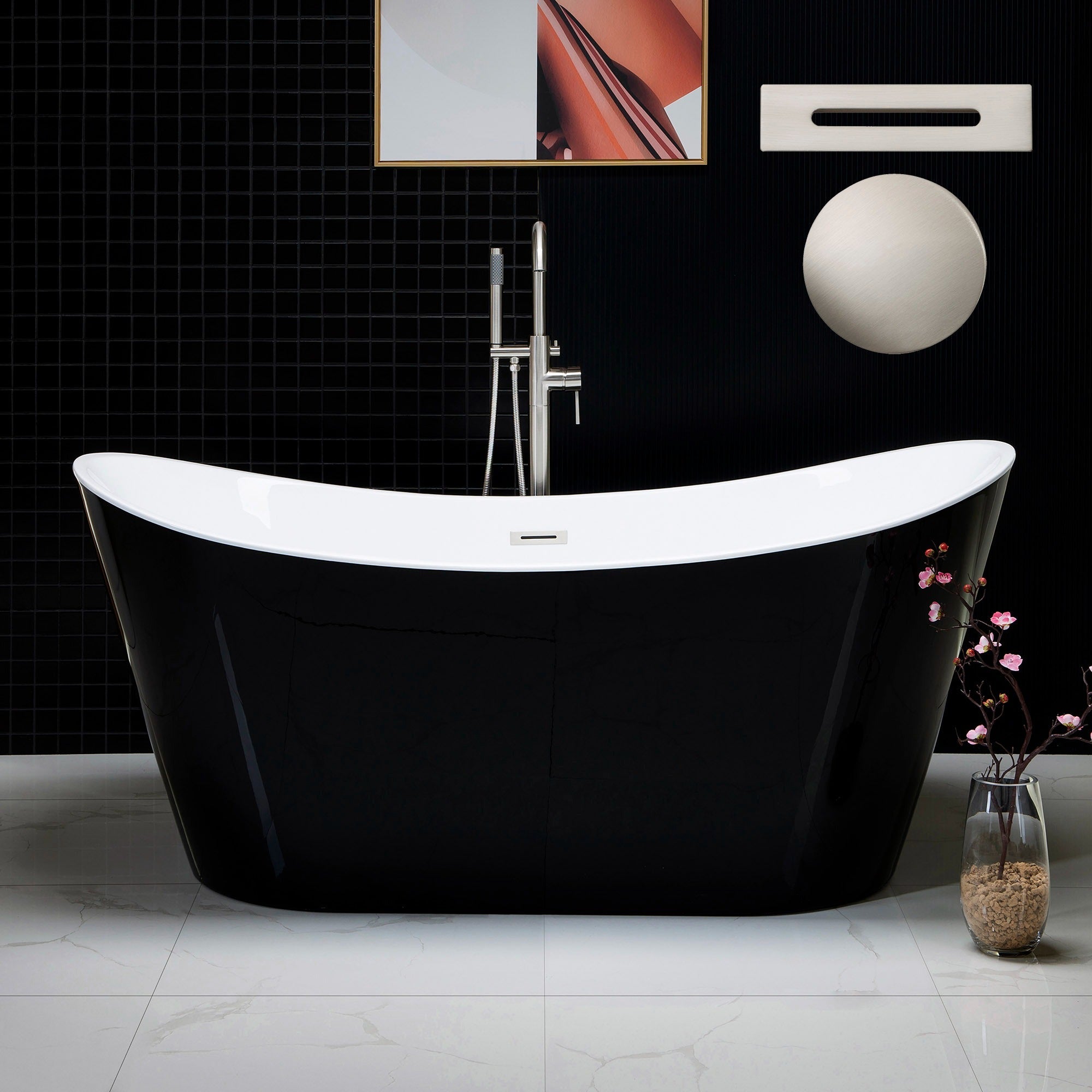 WOODBRIDGE 67" Acrylic Freestanding Bathtub Contemporary Soaking Tub with Drain & Overflow, B1815