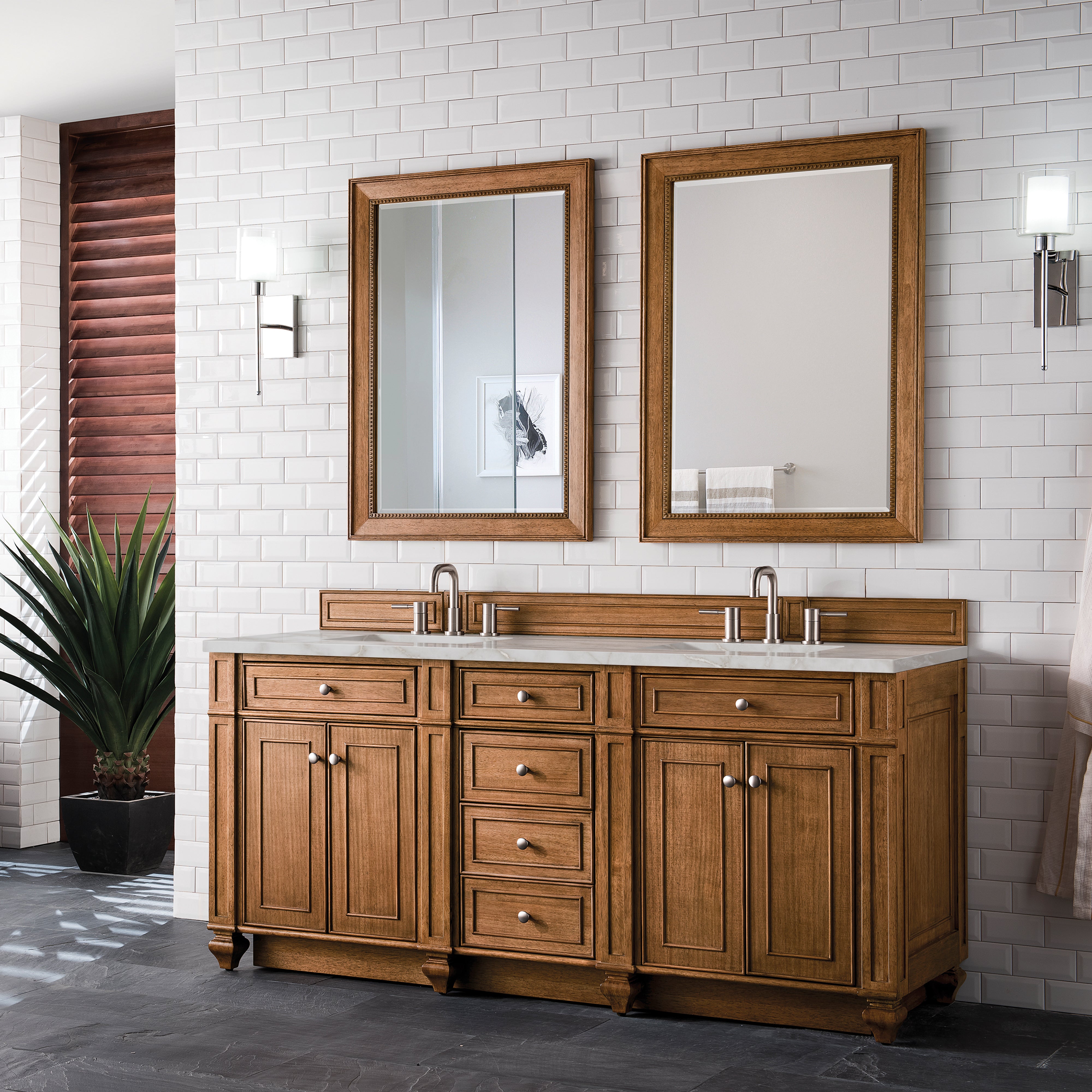 James Martin Bristol 72" Double Vanity in Saddle Brown with 3cm Countertop and FreePower Wireless Charger