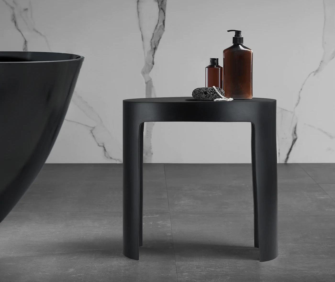 ALFI brand  ABST66BM Black Matte Solid Surface Resin Bathroom / Shower Stool