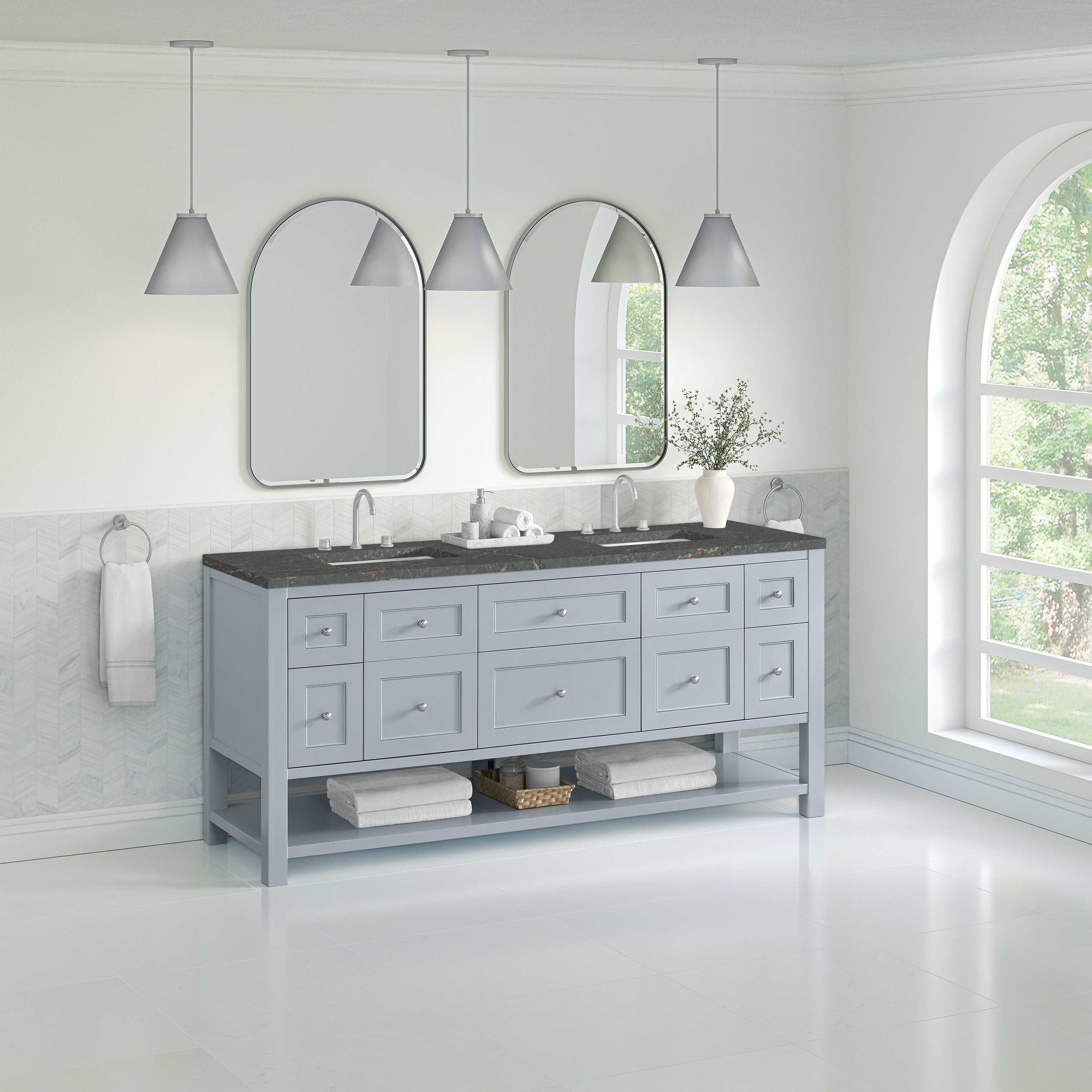 James Martin Breckenridge 72" Double Vanity in Serenity Blue with 3cm Countertop and FreePower Wireless Charger