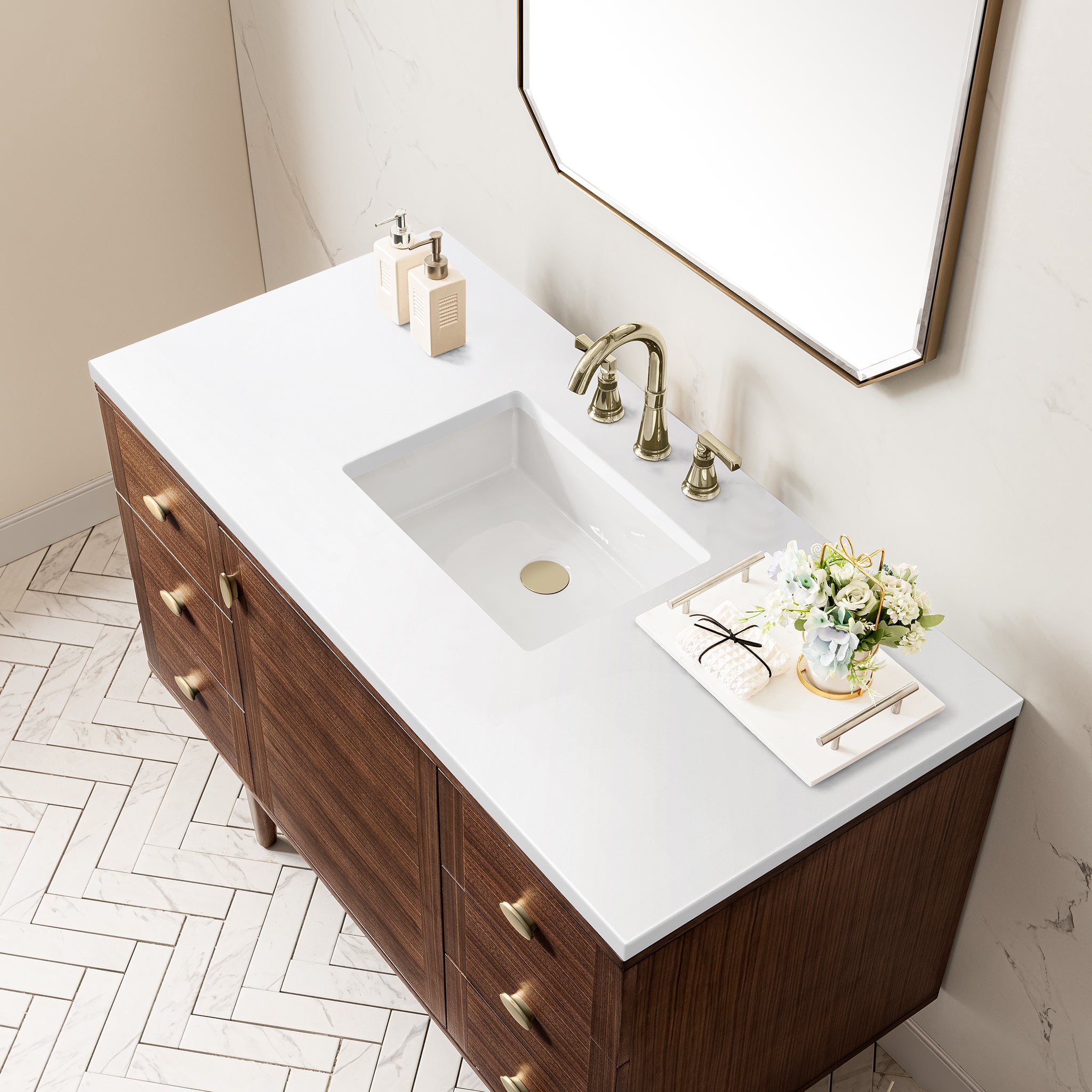 James Martin Amberly 48" Single Vanity in Mid-Century Walnut with 3cm Countertop