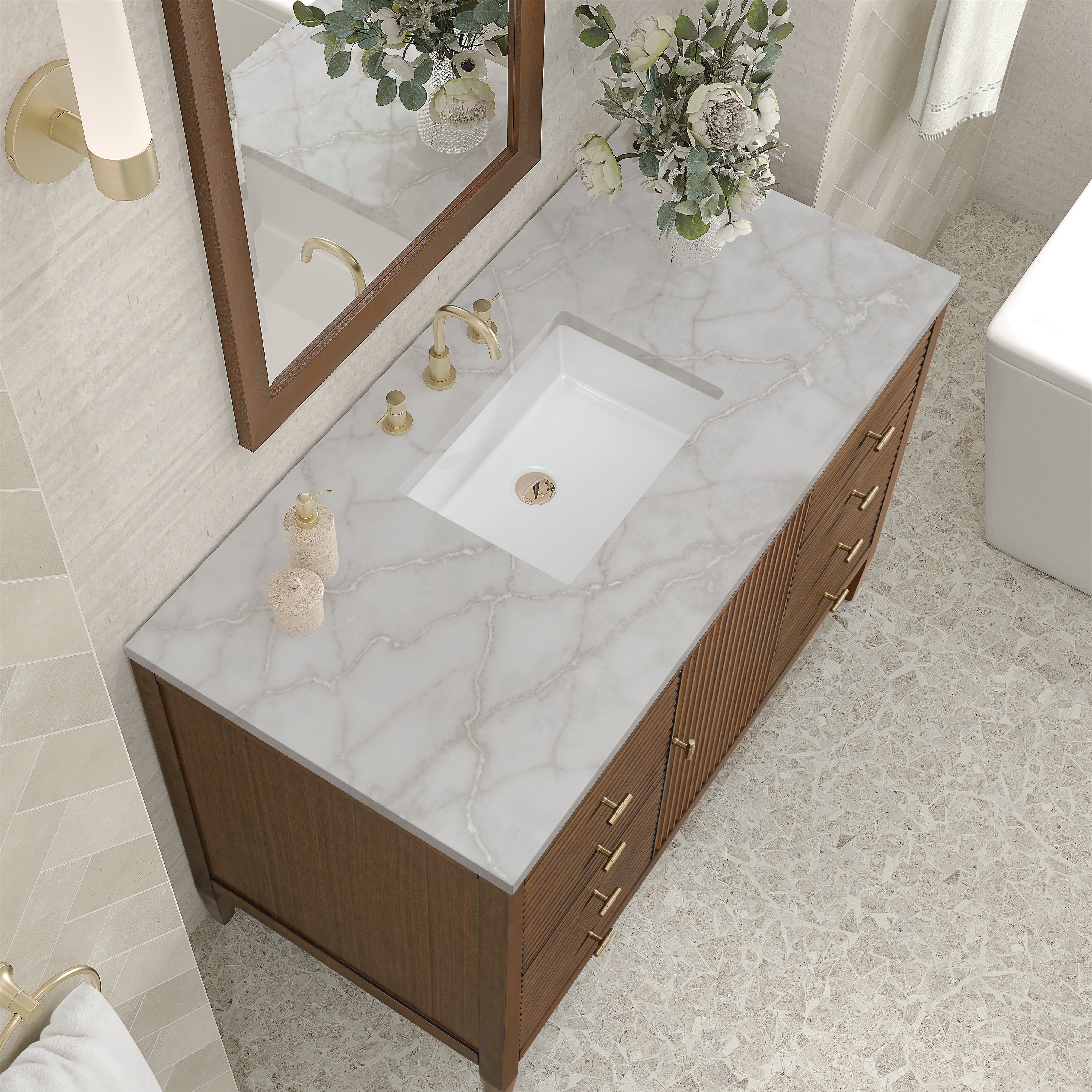 James Martin Myrrin 48" Single Vanity in Mid Century Walnut with 3cm Countertop