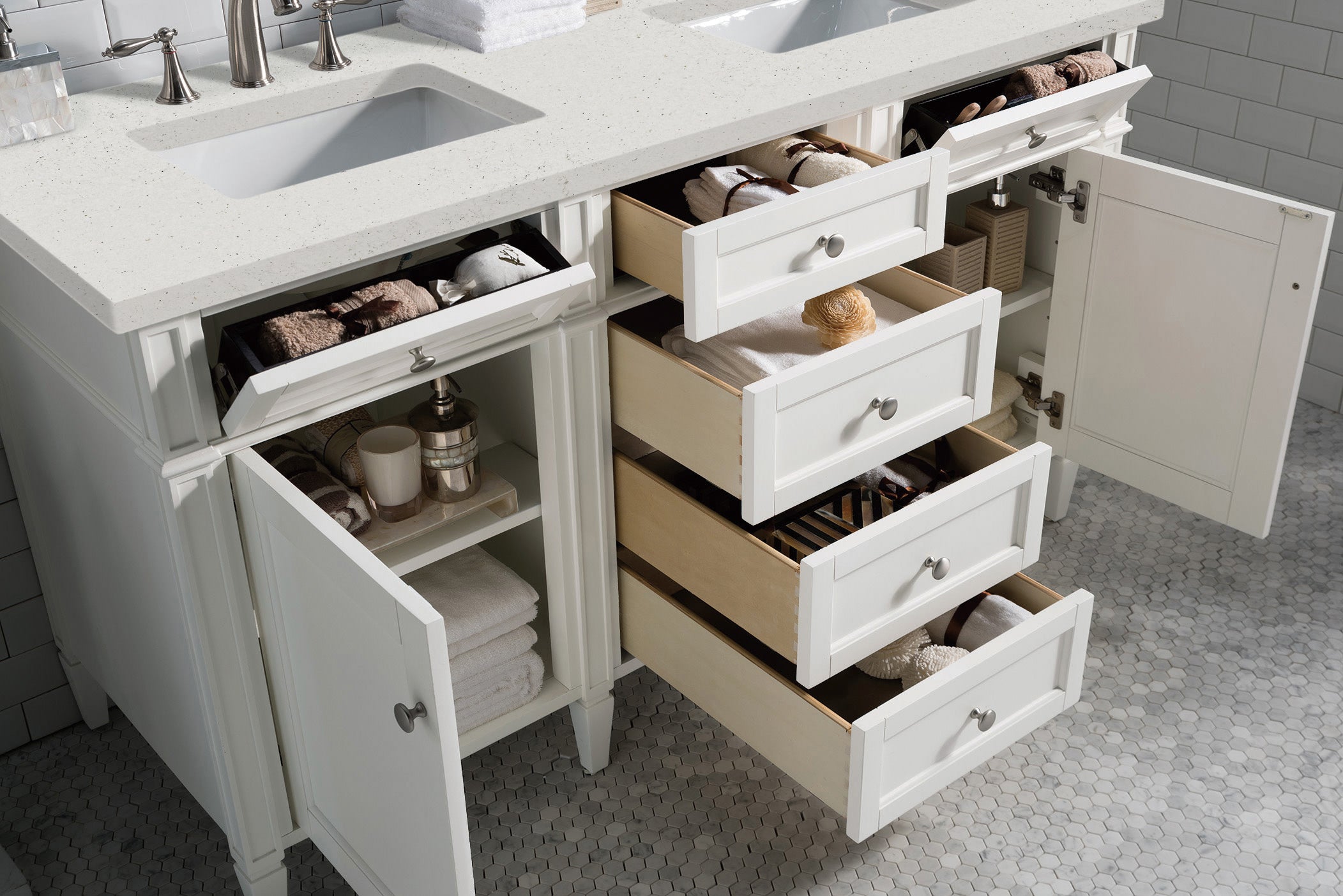 James Martin Brittany 60" Double Vanity in Bright White with 3cm Countertop