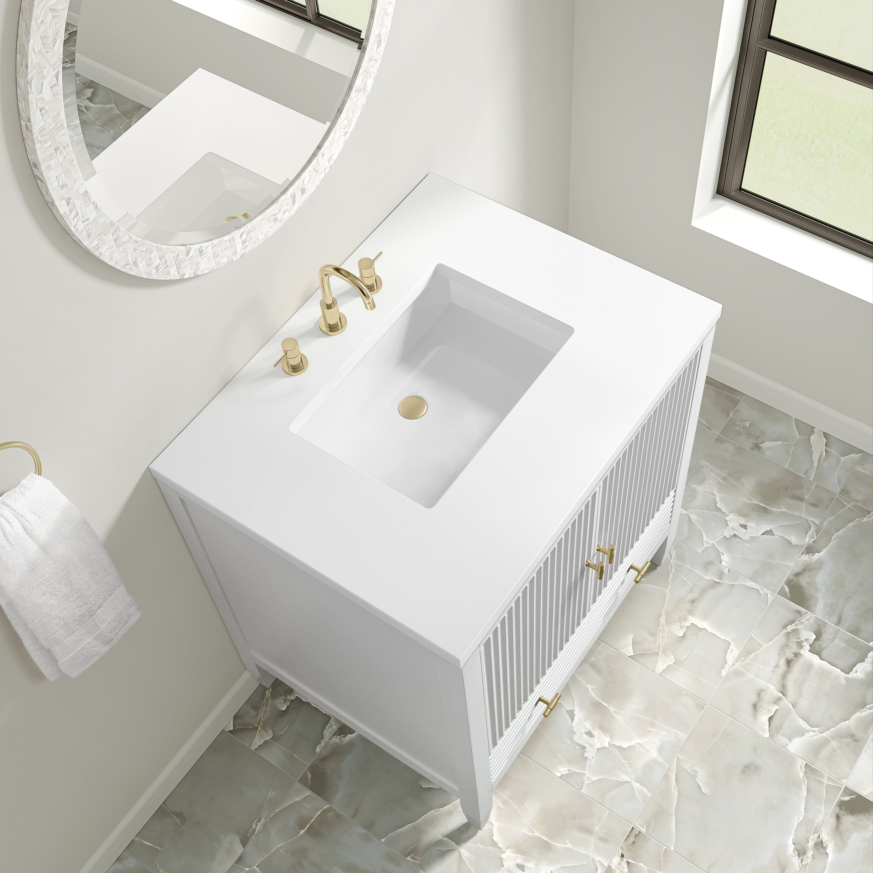 James Martin Myrrin 30" Single Vanity in Bright White with 3cm Countertop