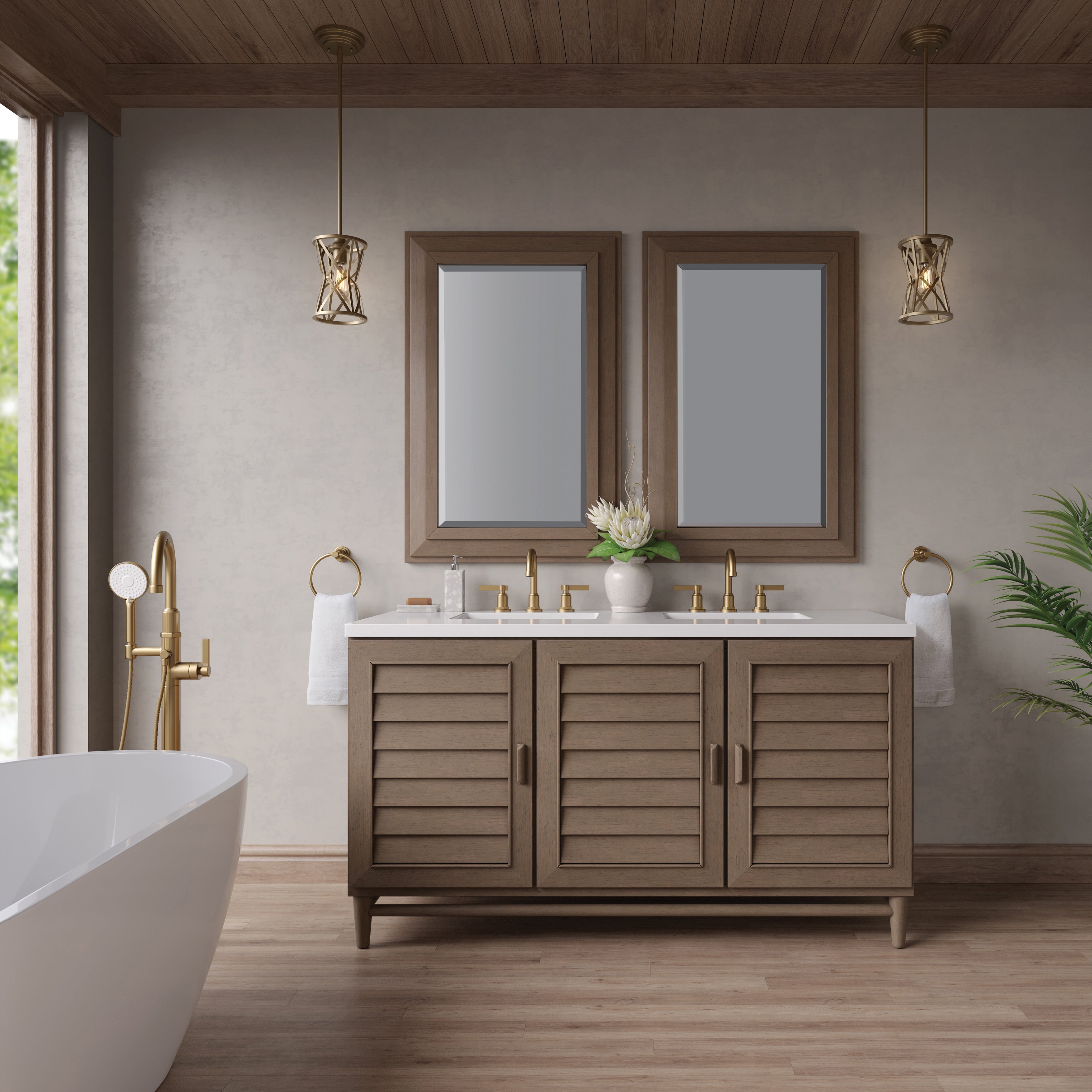 James Martin Portland 60" Double Vanity in Whitewashed Walnut with 3cm Countertop