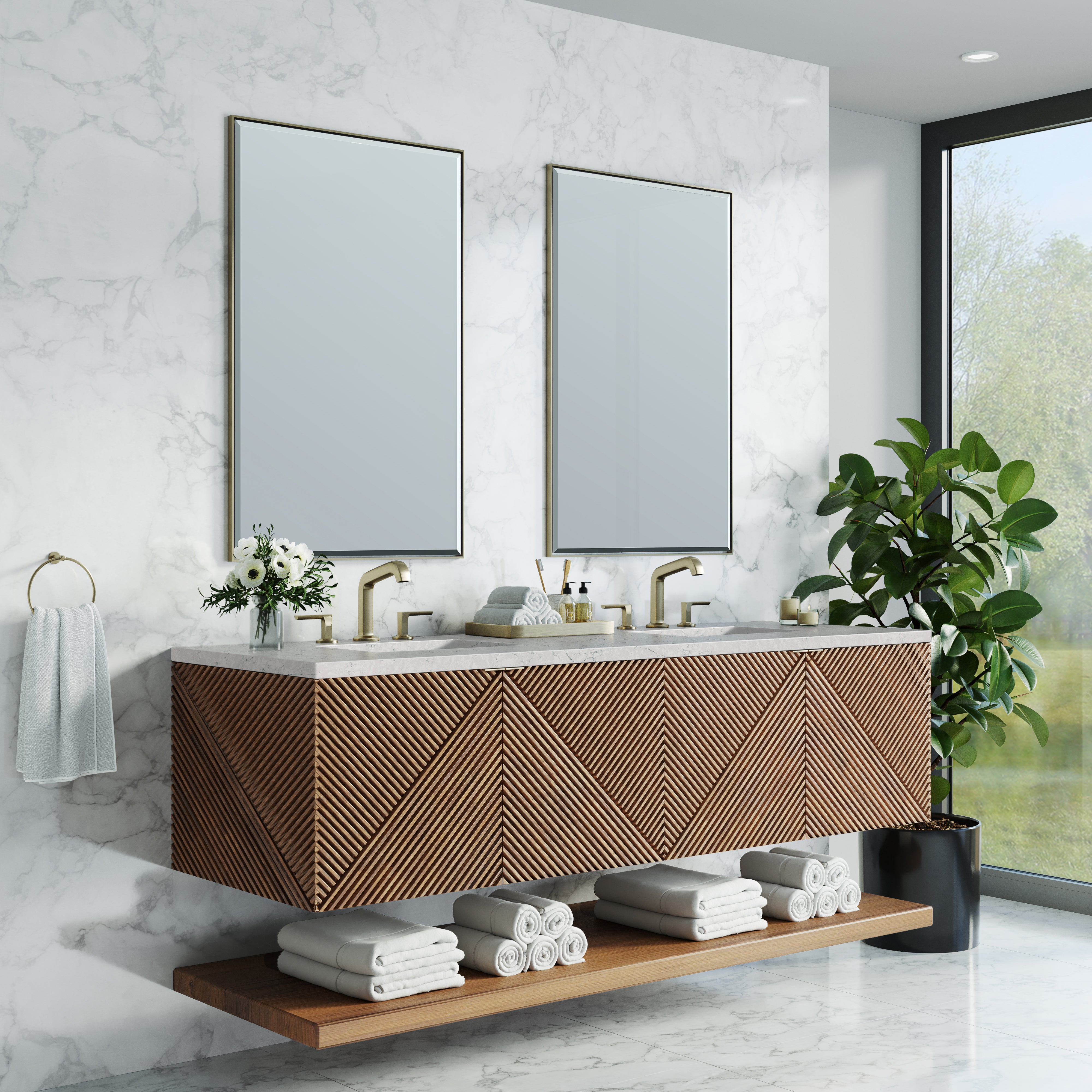 James Martin Marcello 72" Double Vanity in Chestnut with 3cm Countertop and FreePower Wireless Charger