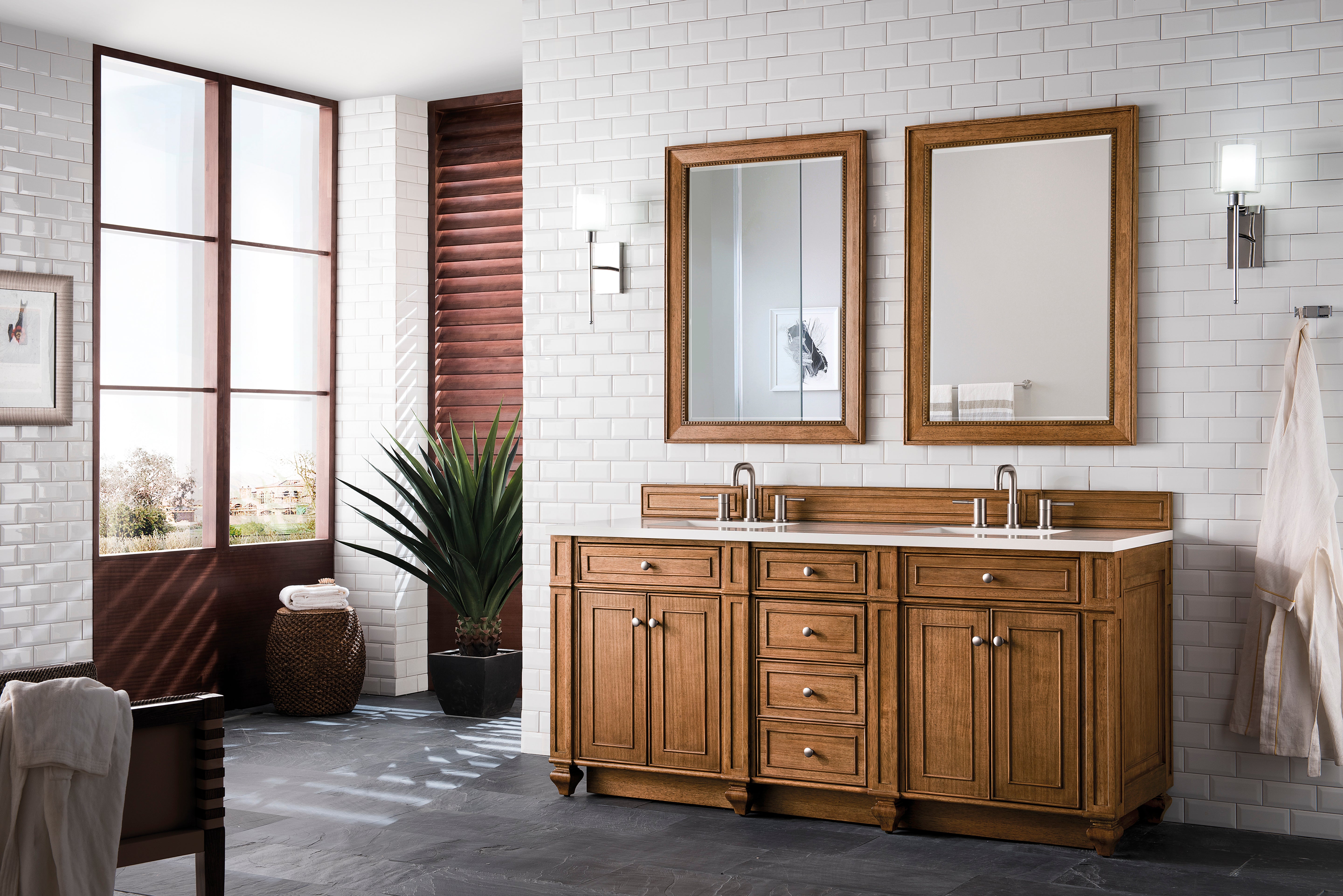 James Martin Bristol 72" Double Vanity in Saddle Brown with 3cm Countertop