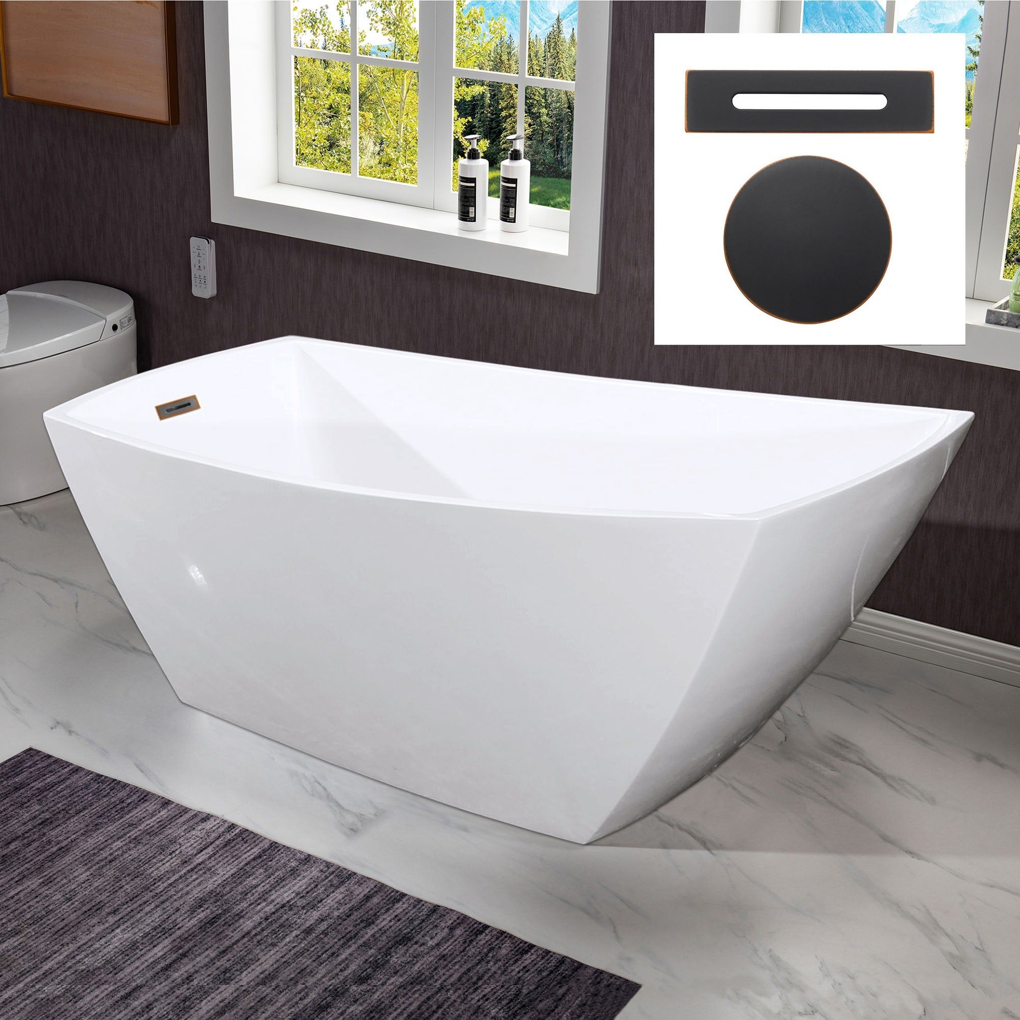 WOODBRIDGE 67" Acrylic Freestanding Bathtub Contemporary Soaking Tub with Drain & Overflow, B-1608