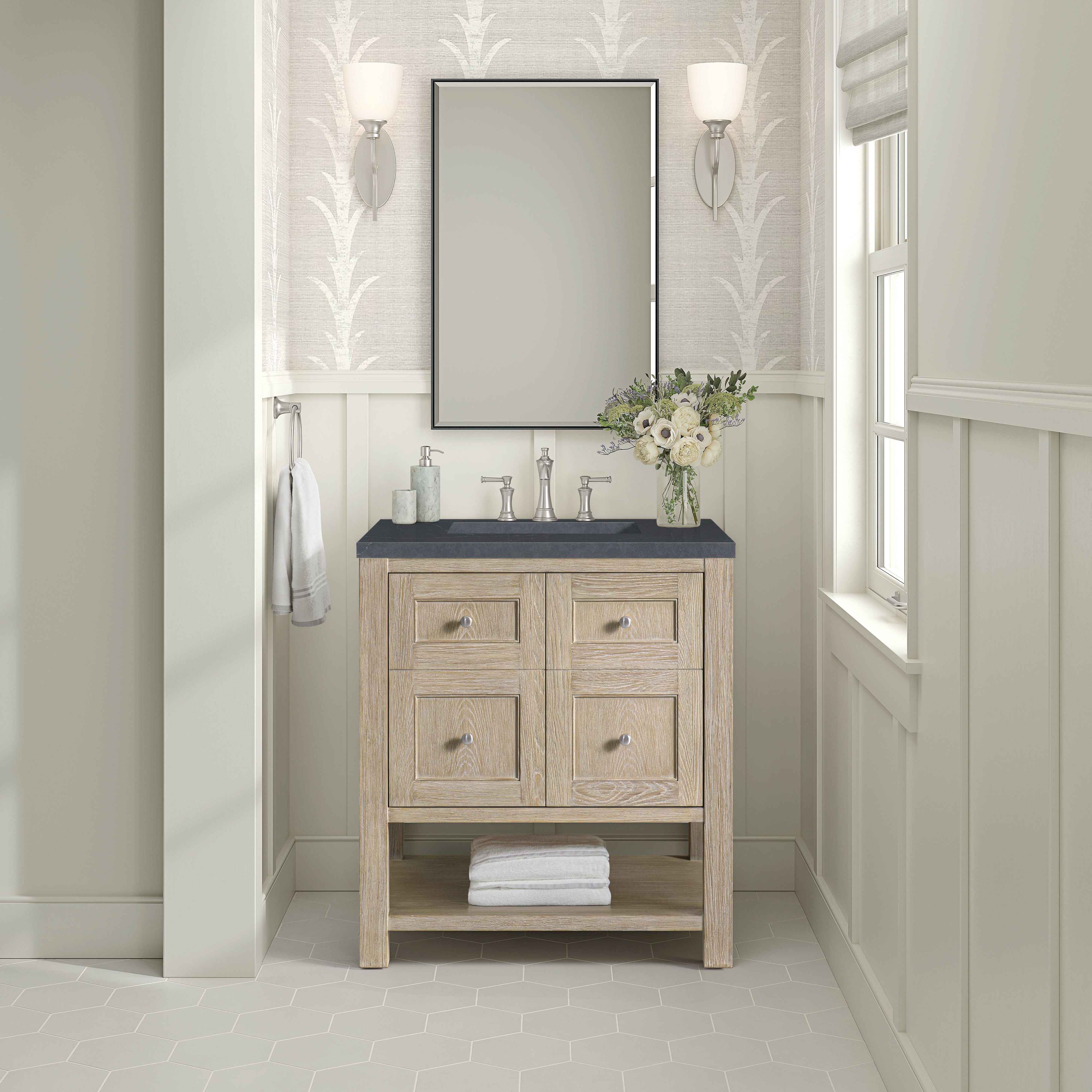 James Martin Breckenridge 30" Single Vanity in Whitewashed Oak with 3cm Countertop