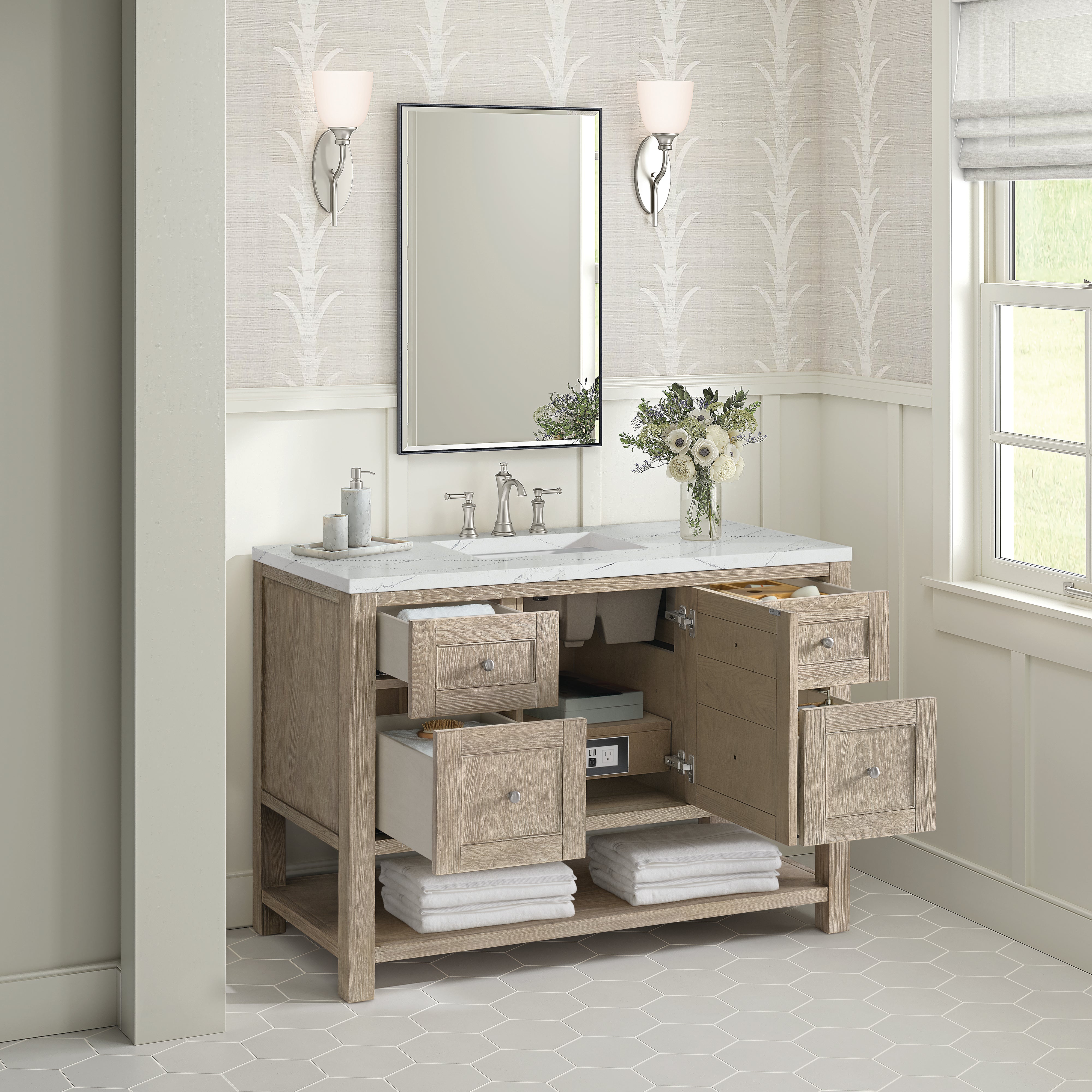 James Martin Breckenridge 48" Single Vanity in Whitewashed Oak with 3cm Countertop