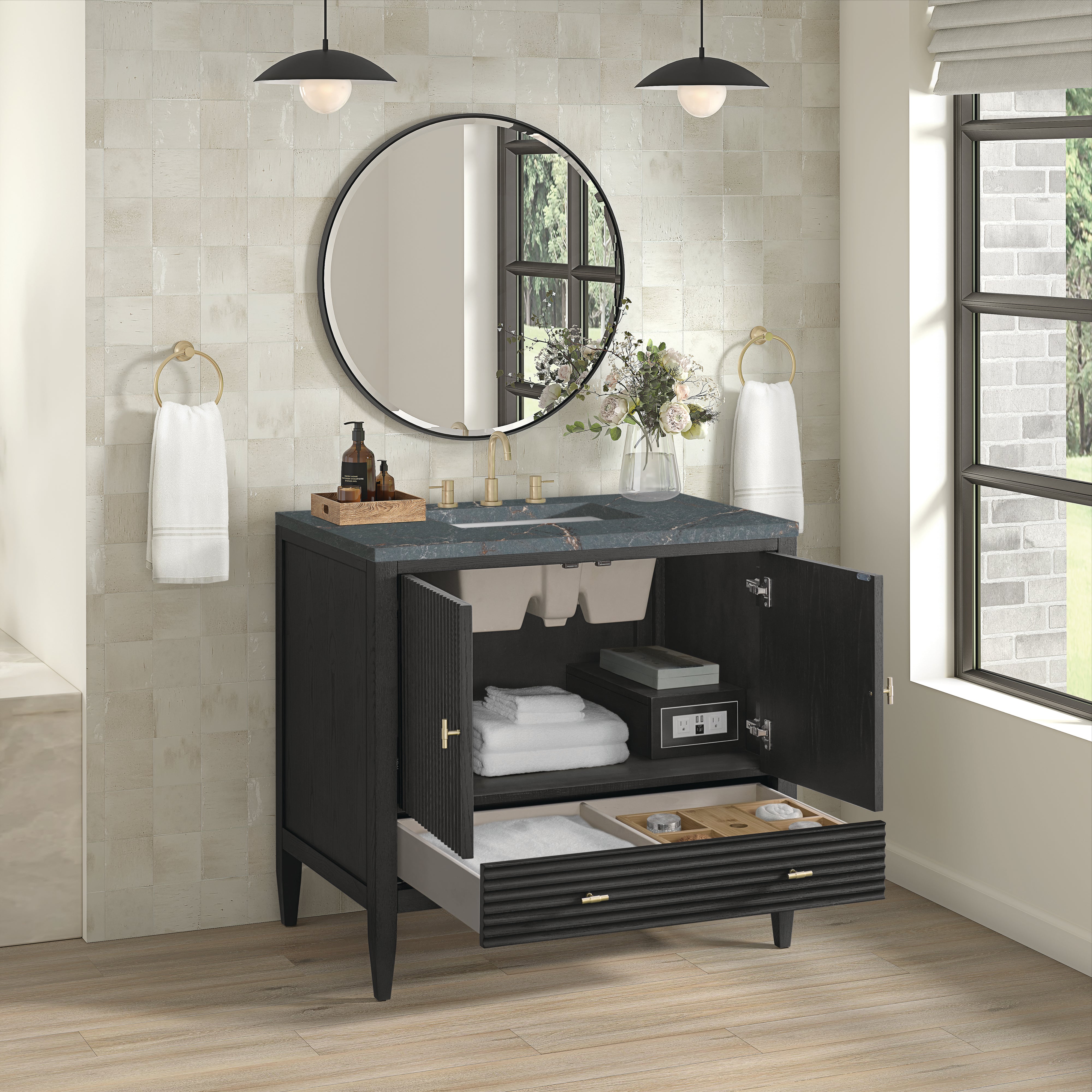 James Martin Myrrin 36" Vanity in Carbon Oak with 3cm Countertop