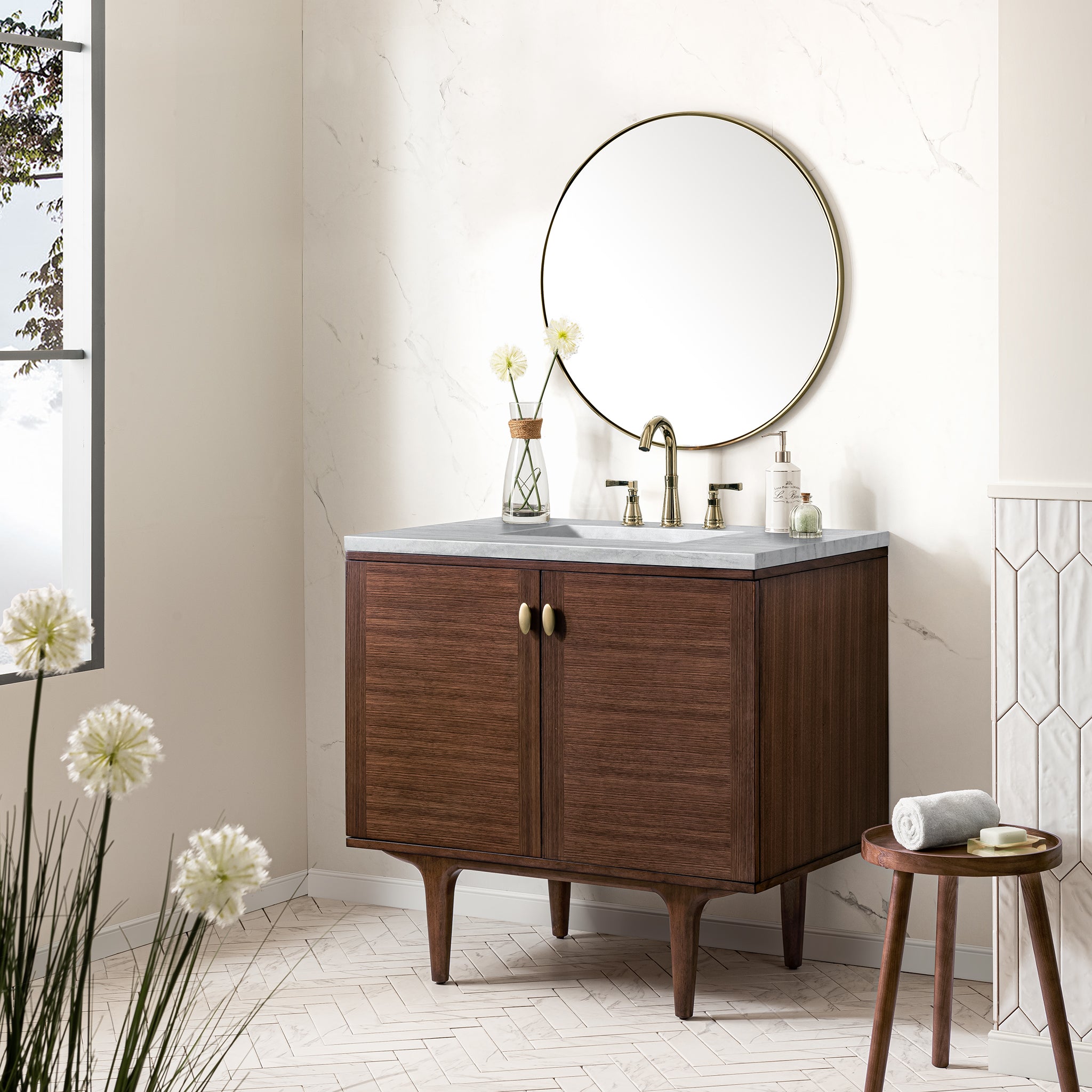 James Martin Amberly 36" Single Vanity in Mid-Century Walnut with 3cm Countertop
