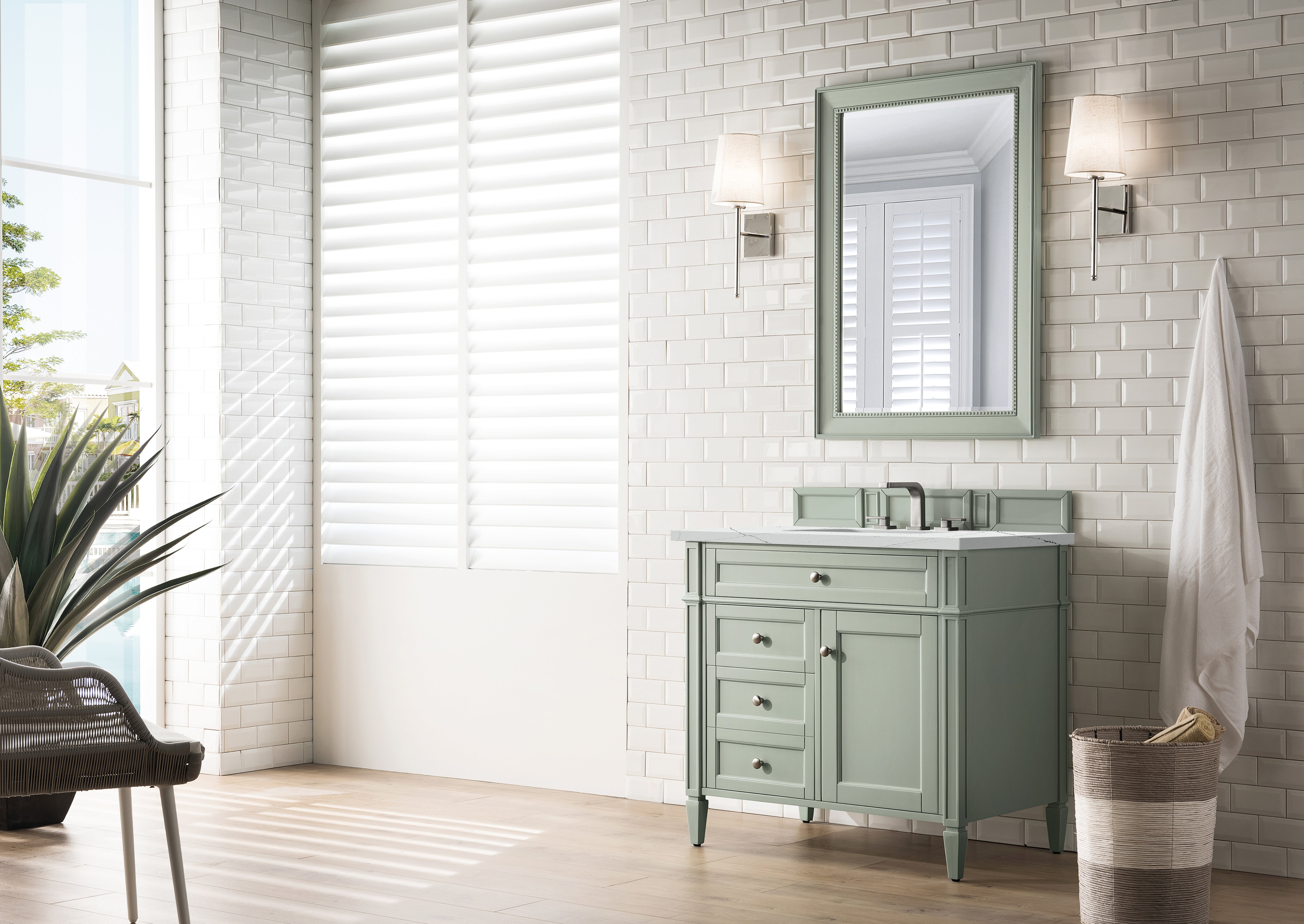 James Martin Brittany 36" Single Vanity in Sage Green with 3cm Countertop