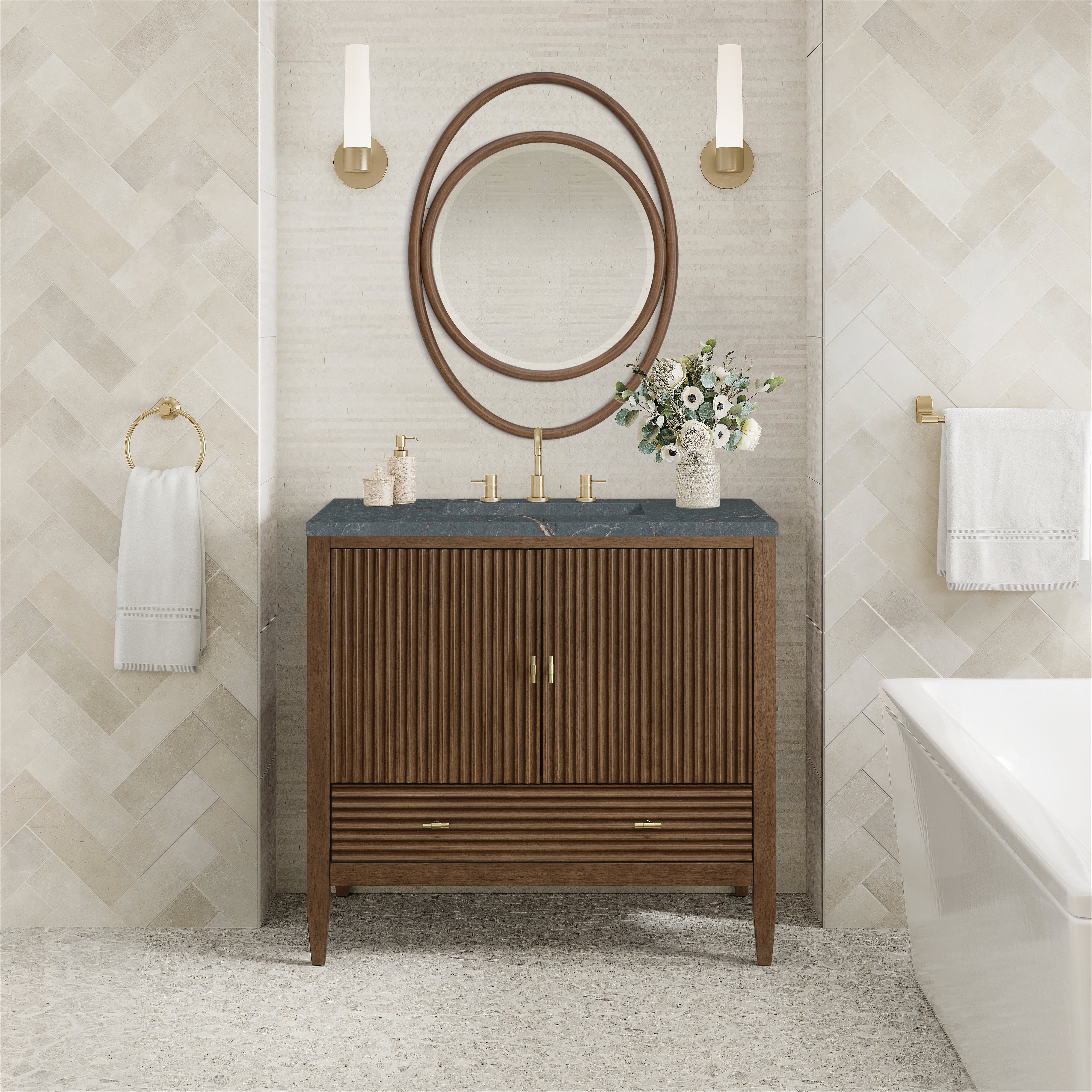 James Martin Myrrin 36" Vanity in Mid Century Walnut with 3cm Countertop