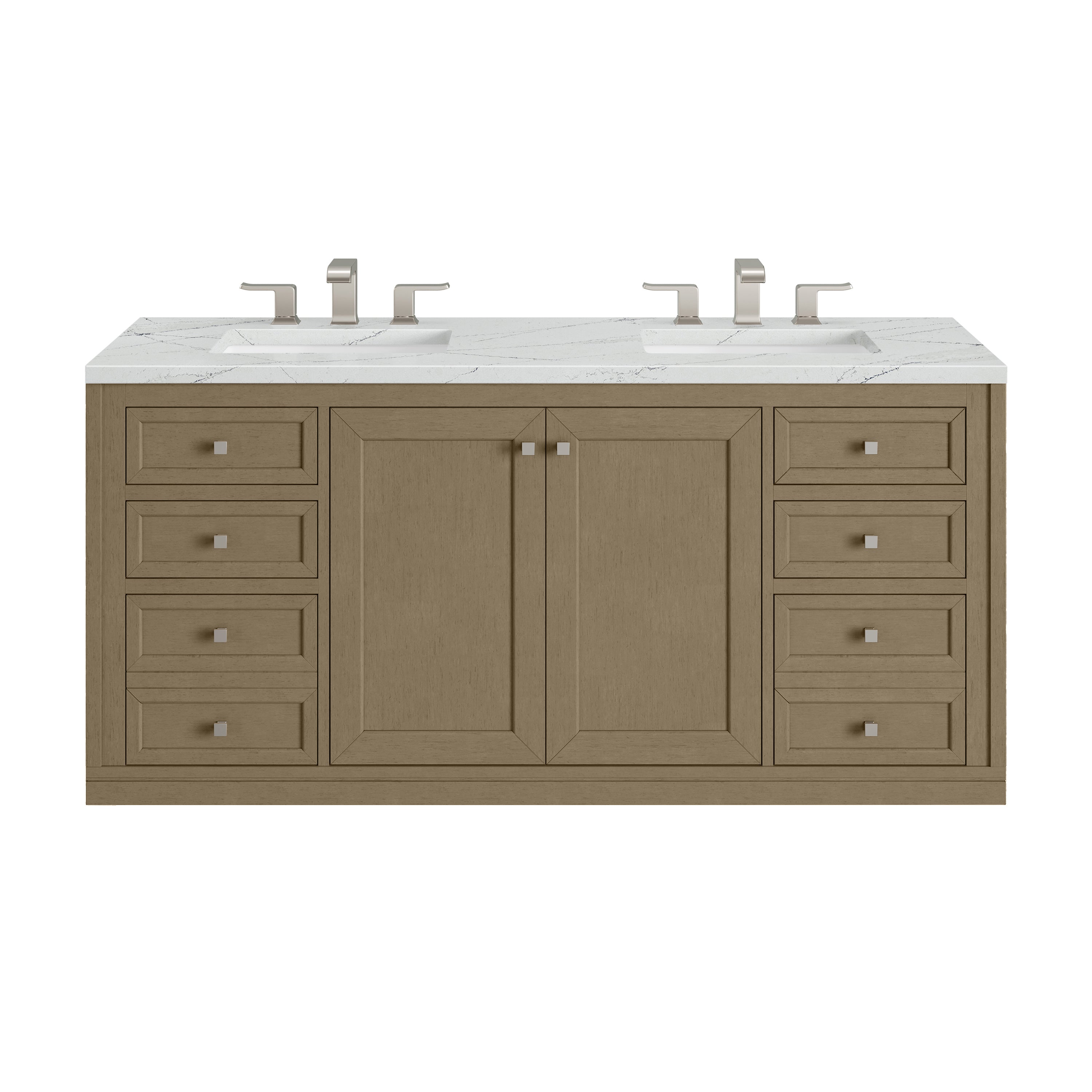 James Martin Chicago 60" Double Vanity in Walnut Whisper with 3cm Countertop and FreePower Wireless Charger