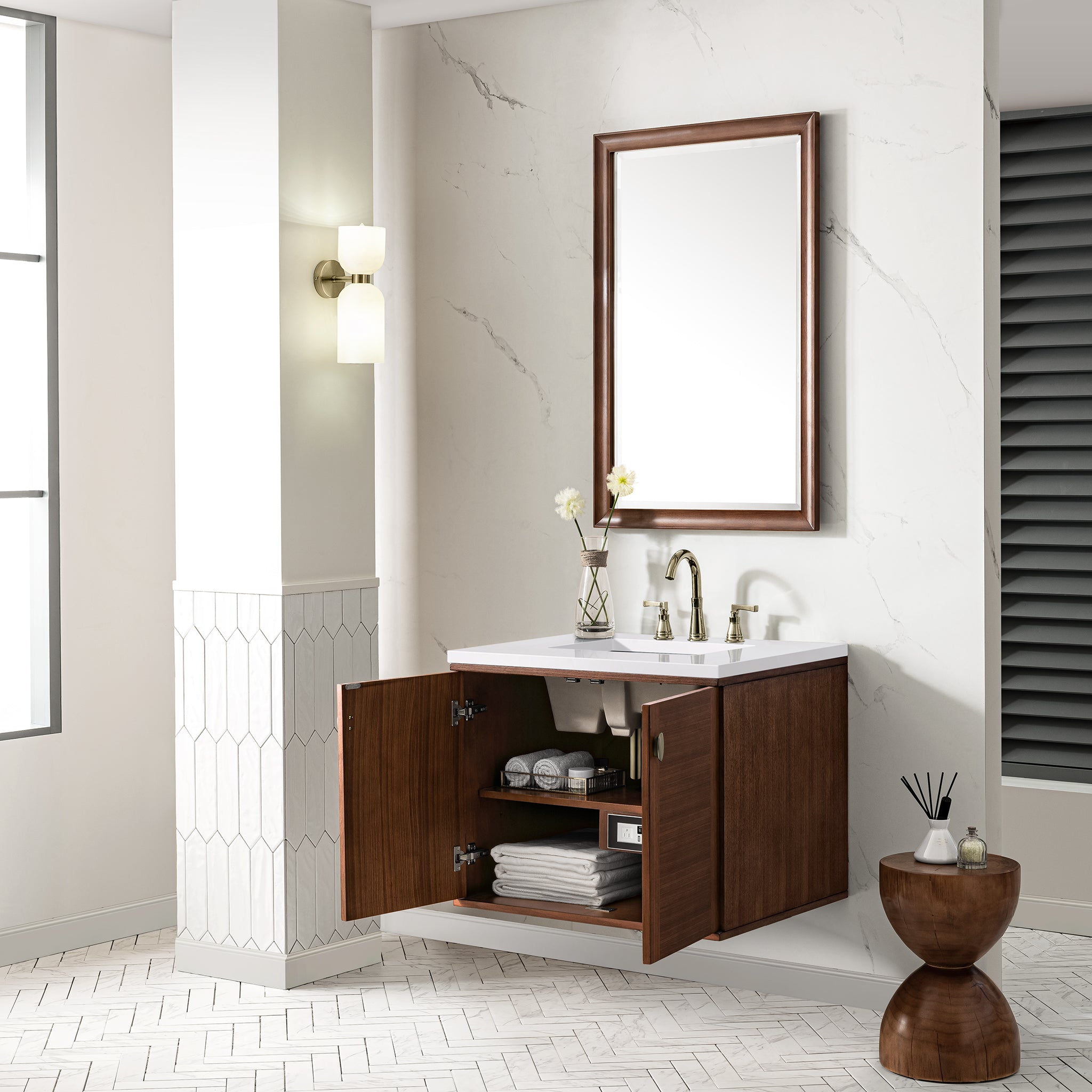 James Martin Amberly 30" Single Vanity in Mid-Century Walnut with 3cm Countertop