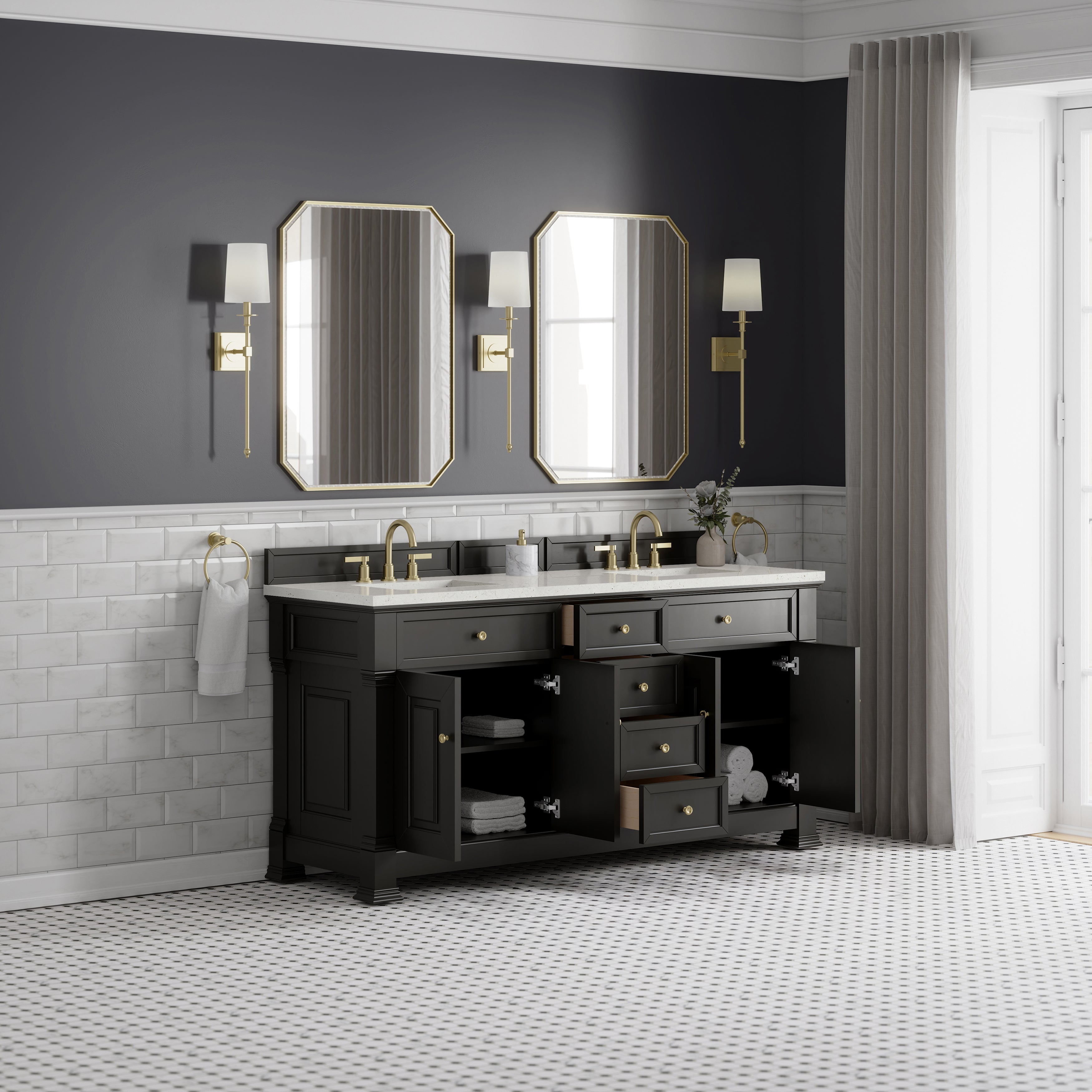 James Martin Brookfield 72" Double Vanity in Black Onyx with 3cm Countertop