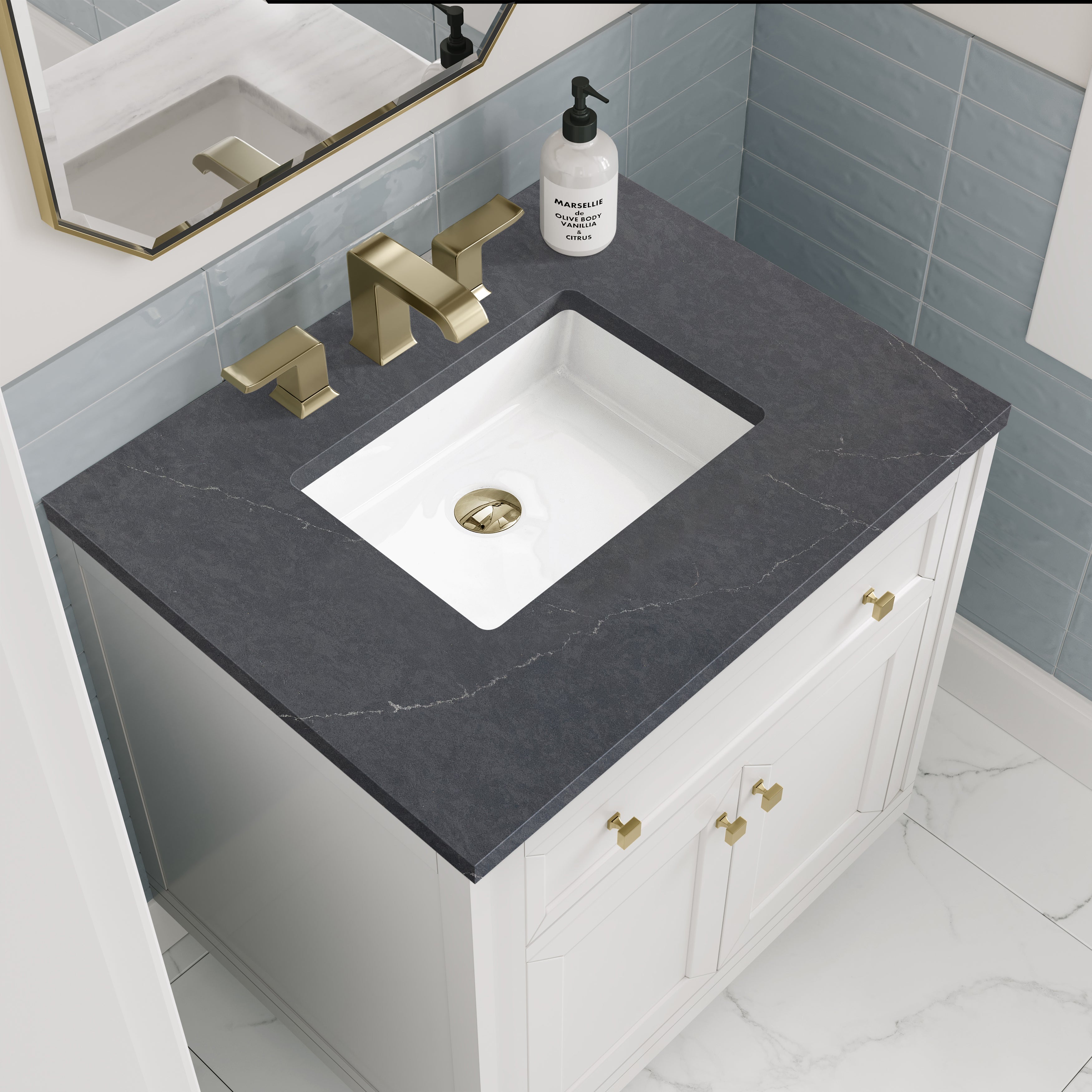James Martin Chicago 30" Single Vanity in Glossy White with 3cm Countertop