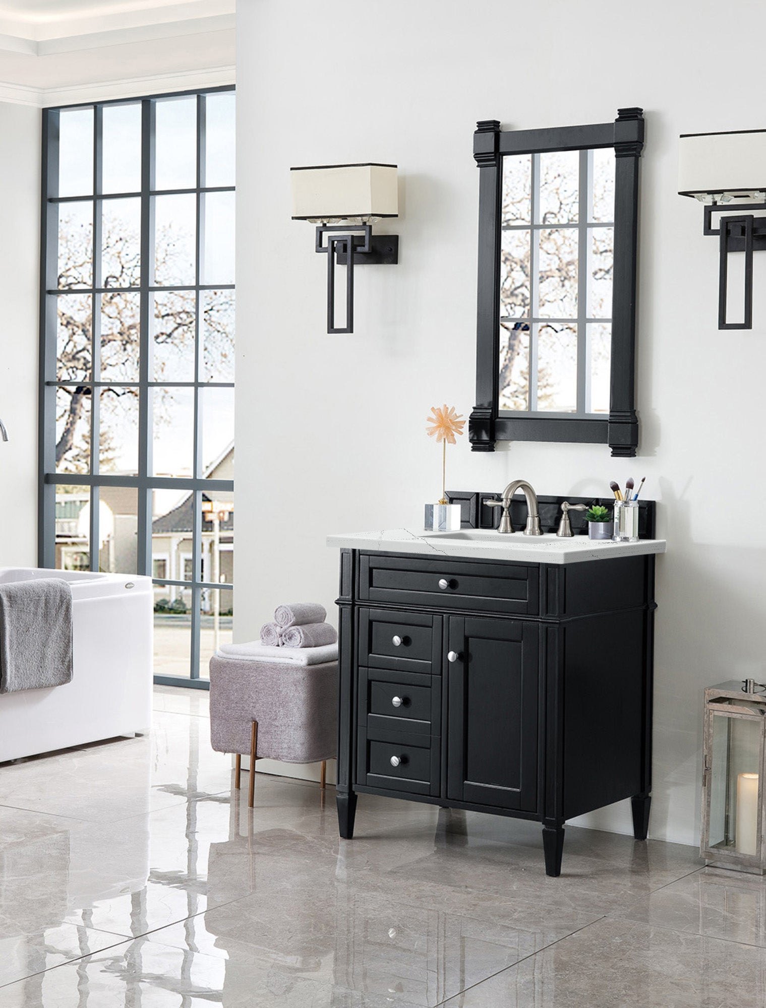 James Martin Brittany 30" Single Vanity in Black Onyx with 3cm Countertop