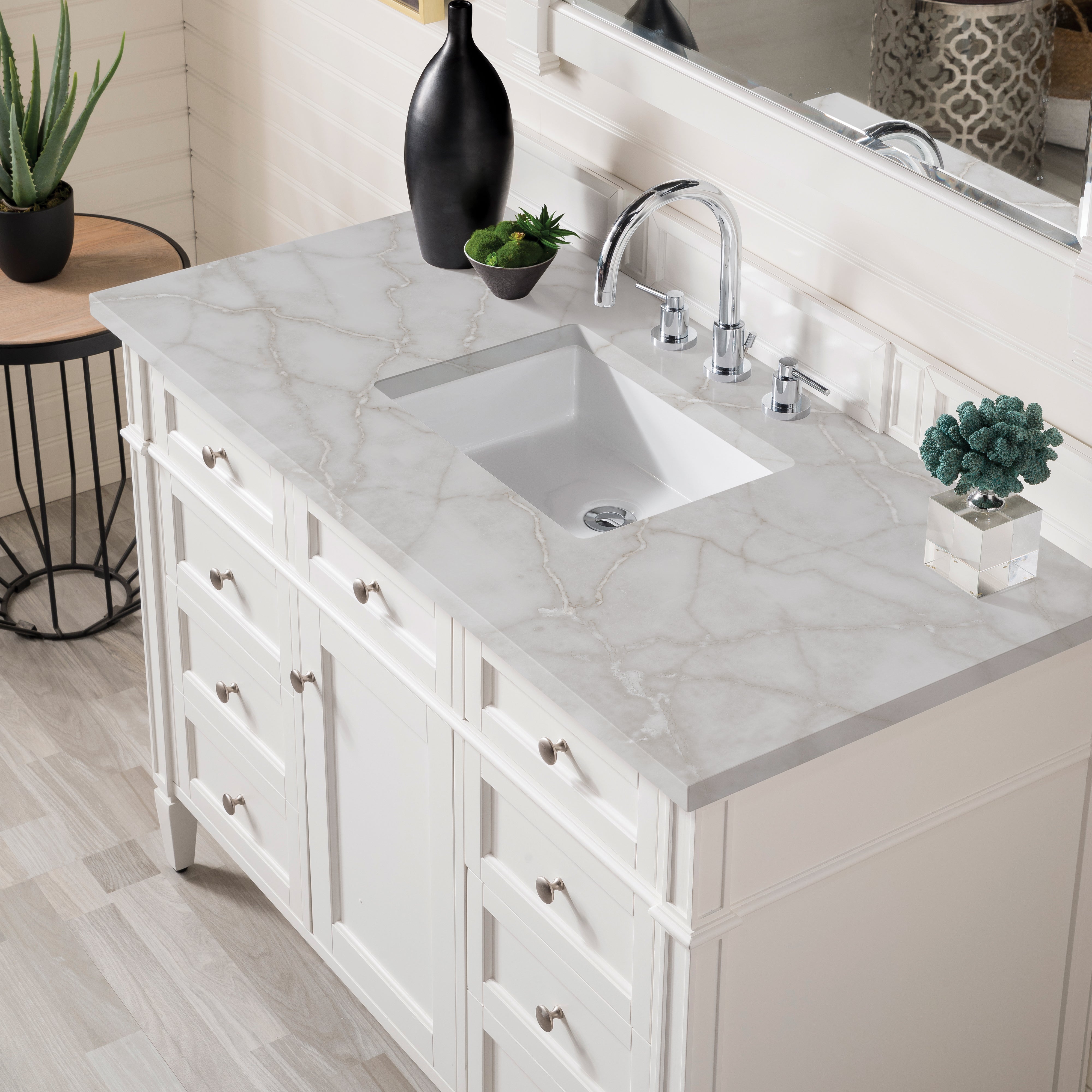 James Martin Brittany 48" Single Vanity in Bright White with 3cm Countertop