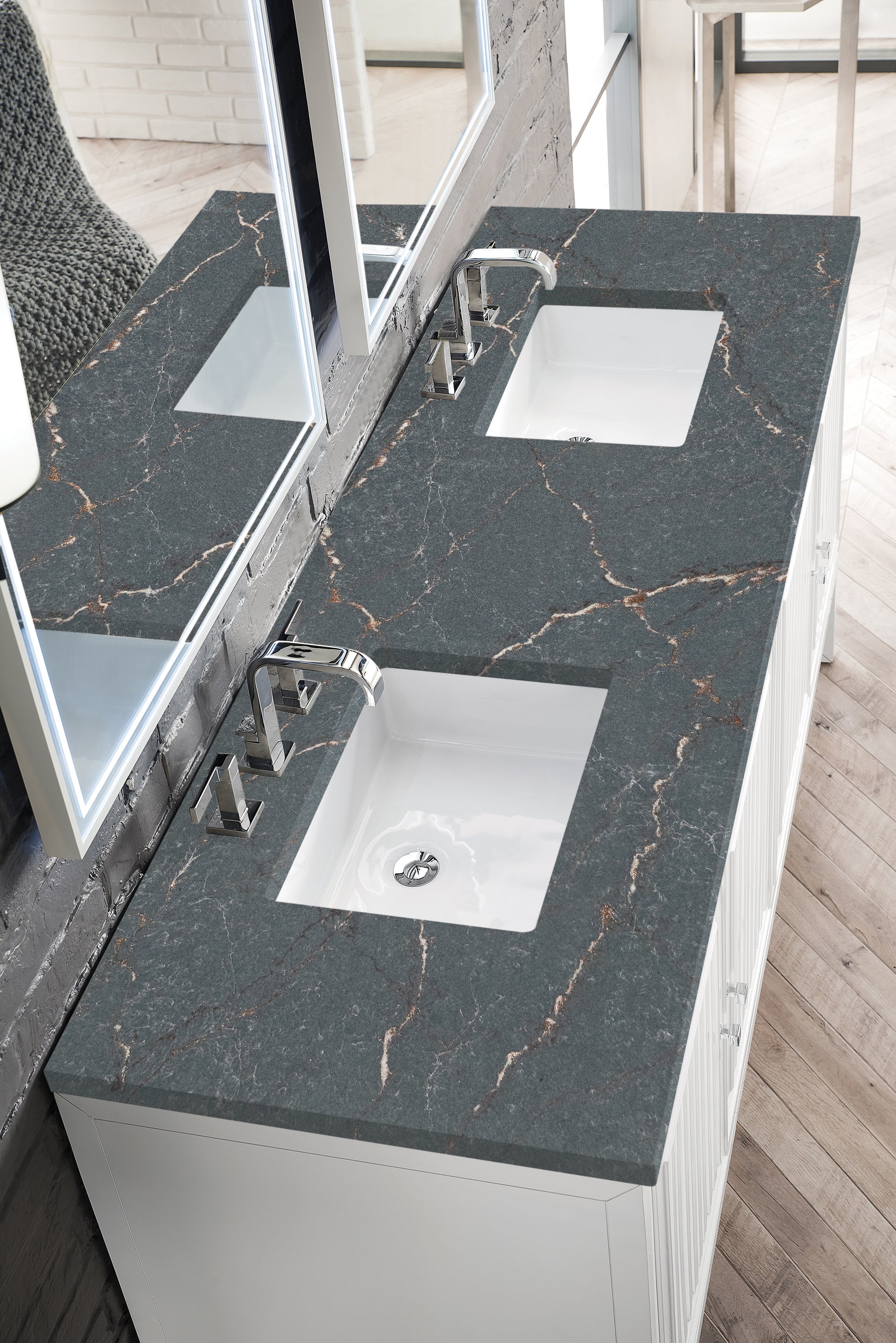 James Martin Athens 72" Double Vanity in Glossy White with 3cm Countertop