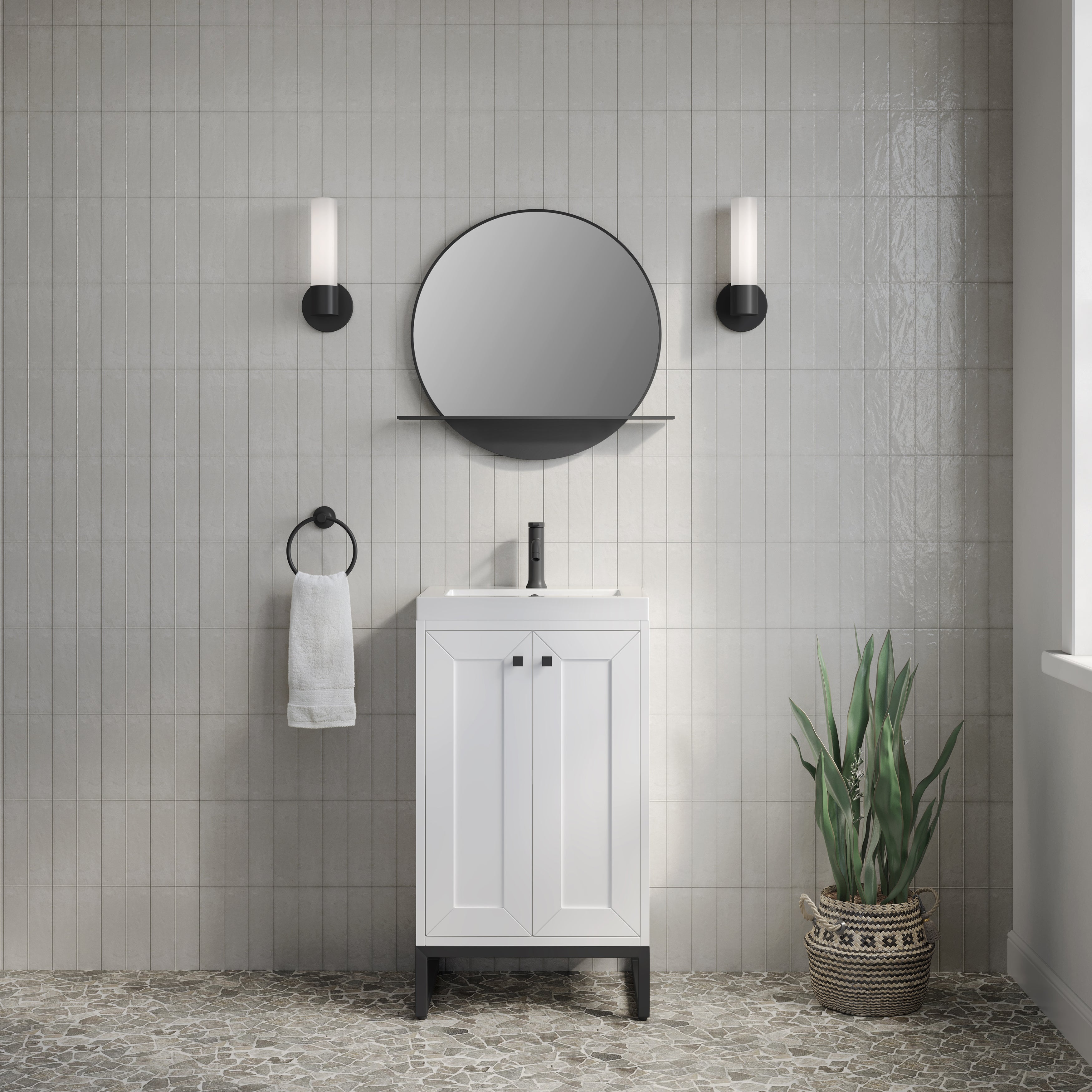 James Martin Chianti 20" Single Vanity in Glossy White with White Glossy Composite Stone Top
