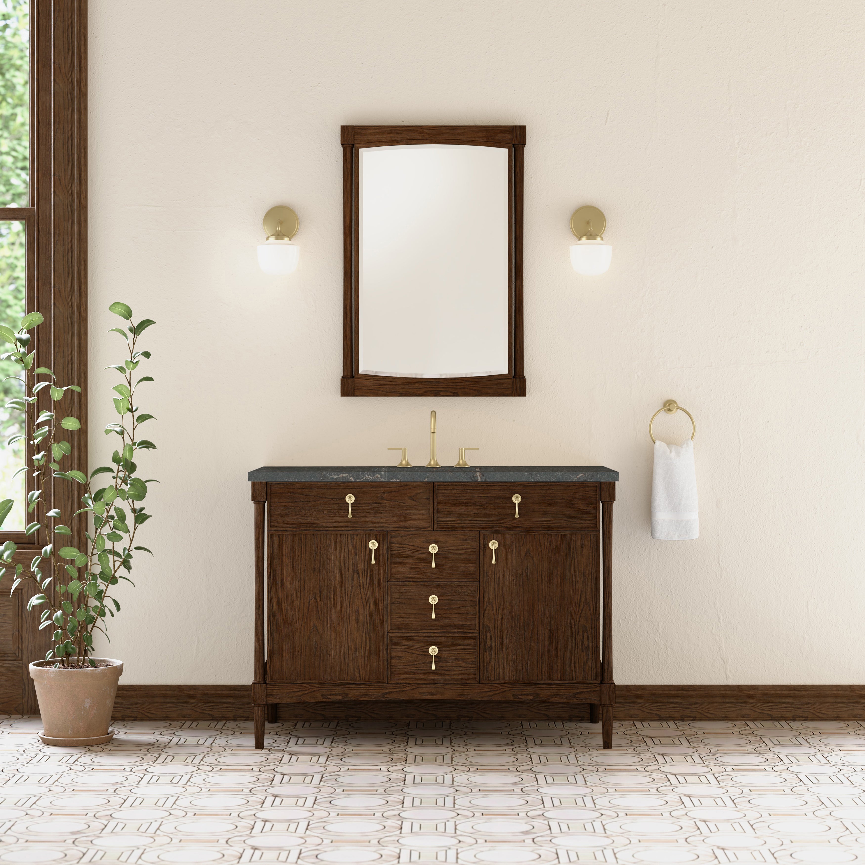 James Martin Kinnsden 48" Single Vanity in Sable Oak with 3cm Countertop and FreePower Wireless Charger