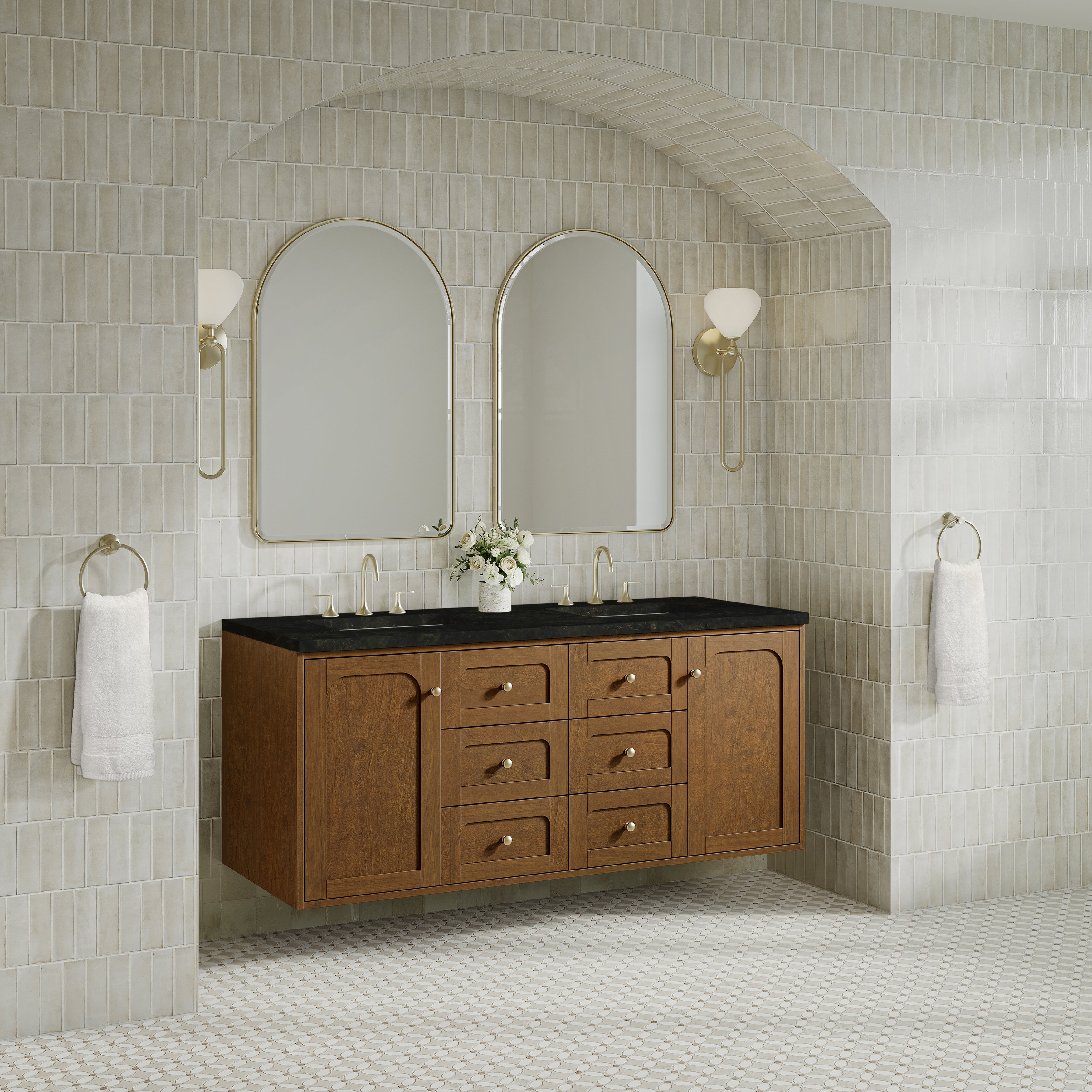 James Martin Laurent 60" Double Vanity in Honey Oak with 3cm Countertop