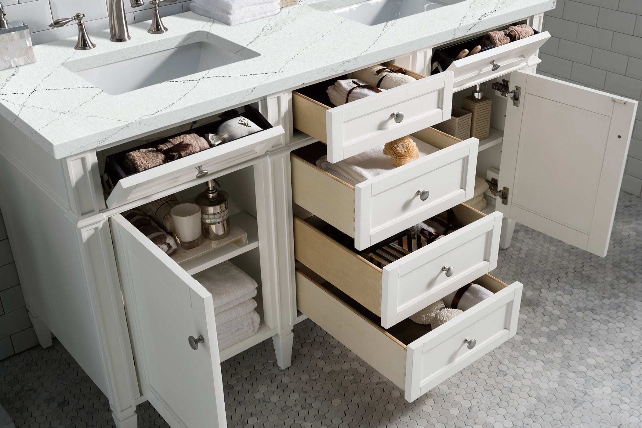 James Martin Brittany 60" Double Vanity in Bright White with 3cm Countertop
