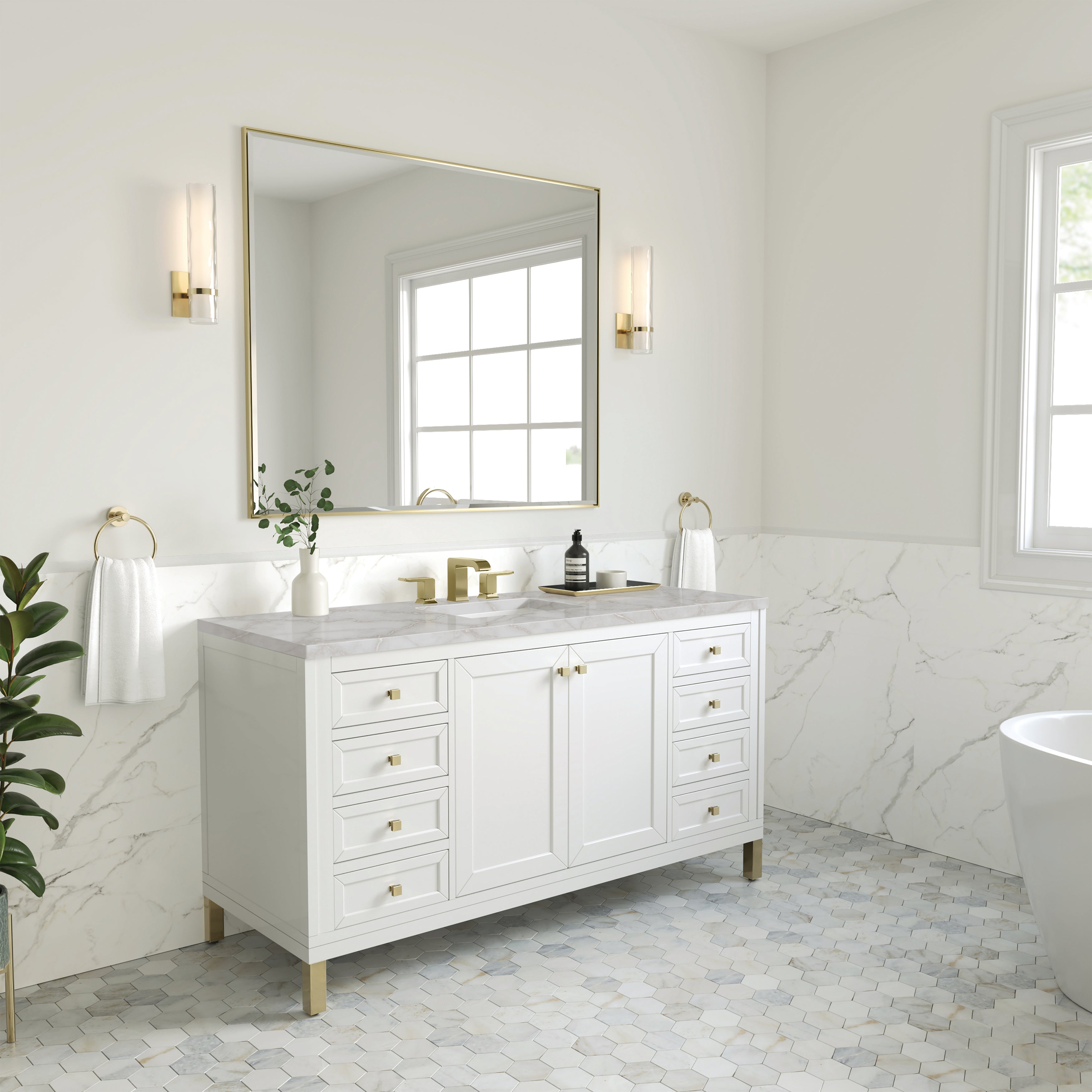 James Martin Chicago 60" Single Vanity in Glossy White with 3cm Countertop