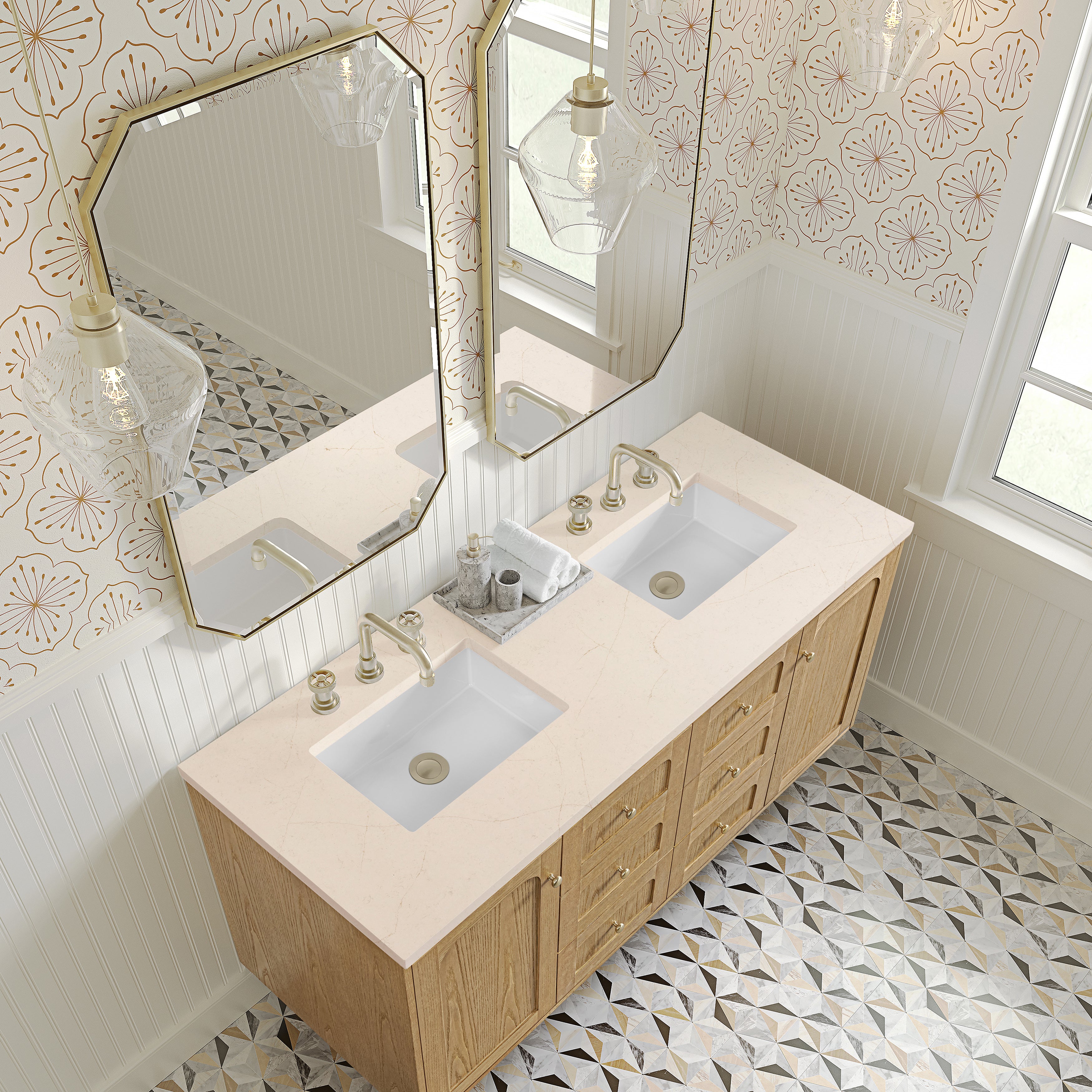 James Martin Laurent 60" Double Vanity in Light Natural Oak with 3cm Countertop
