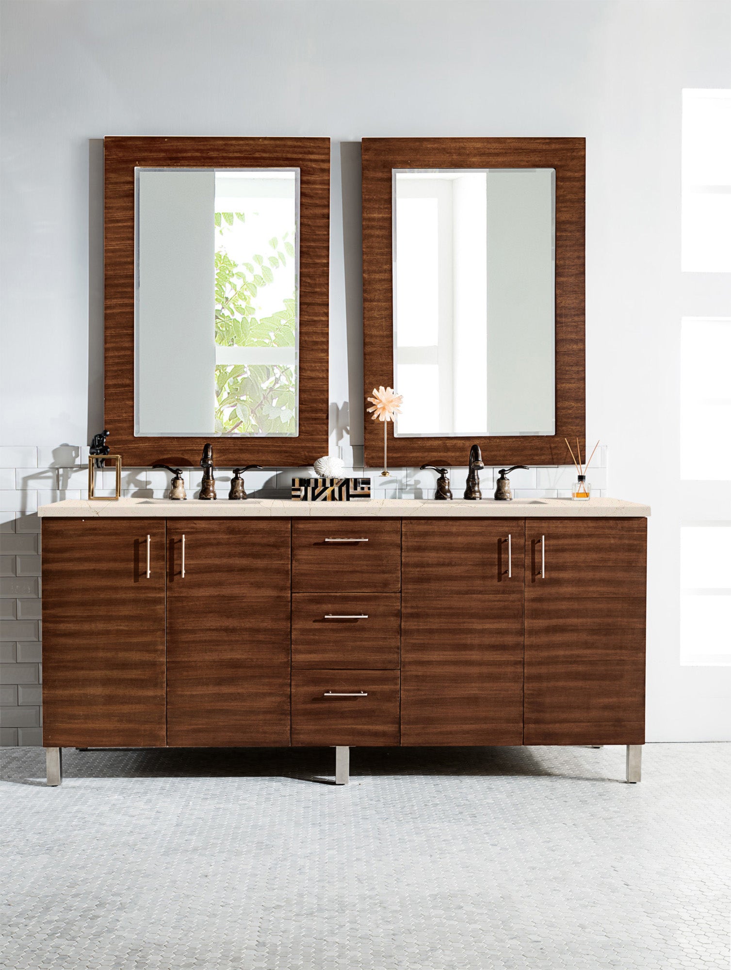 James Martin Metropolitan 72" Double Vanity in American Walnut with 3cm Countertop