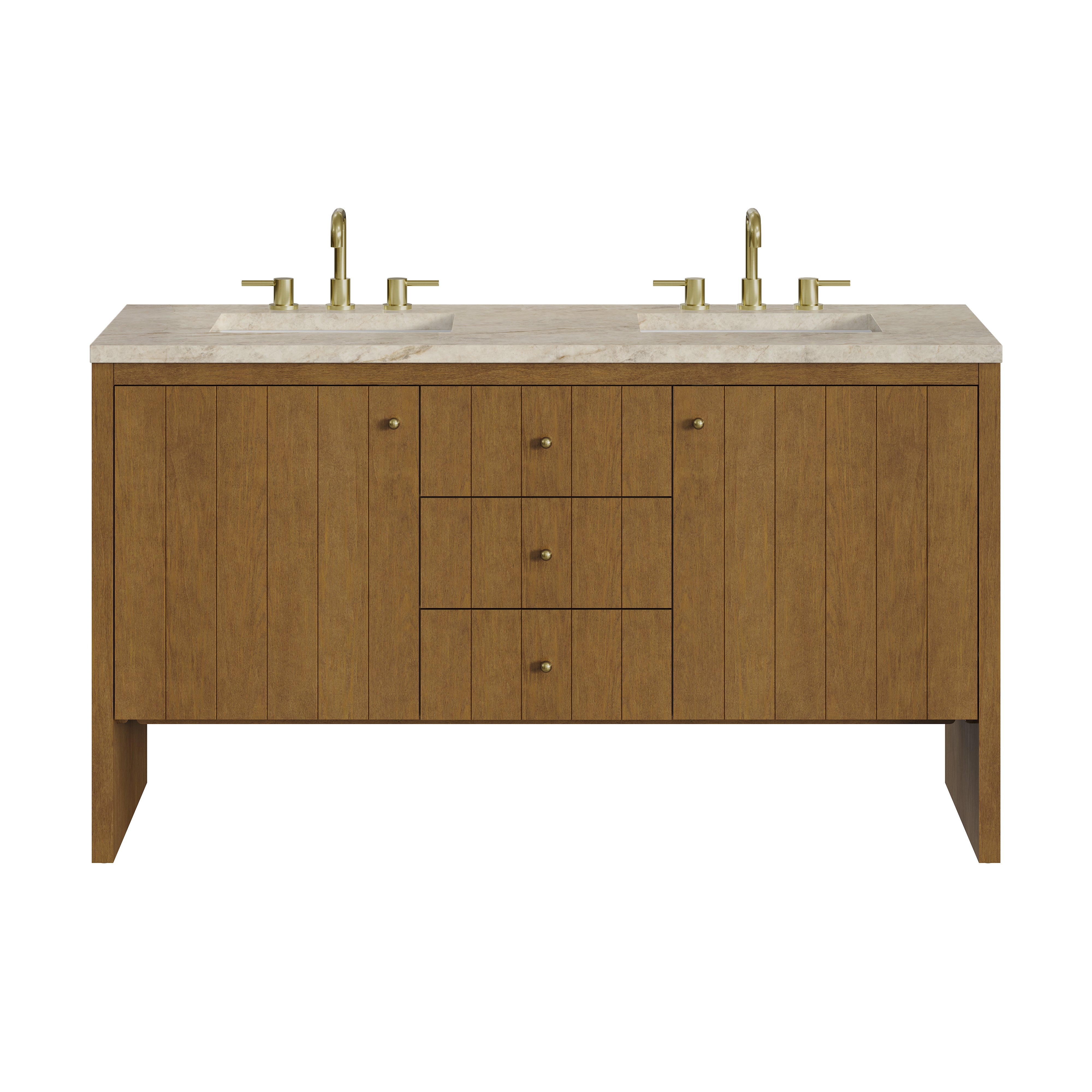 James Martin Hudson 60" Double Vanity in Honey Oak with 3cm Countertop and FreePower Wireless Charger