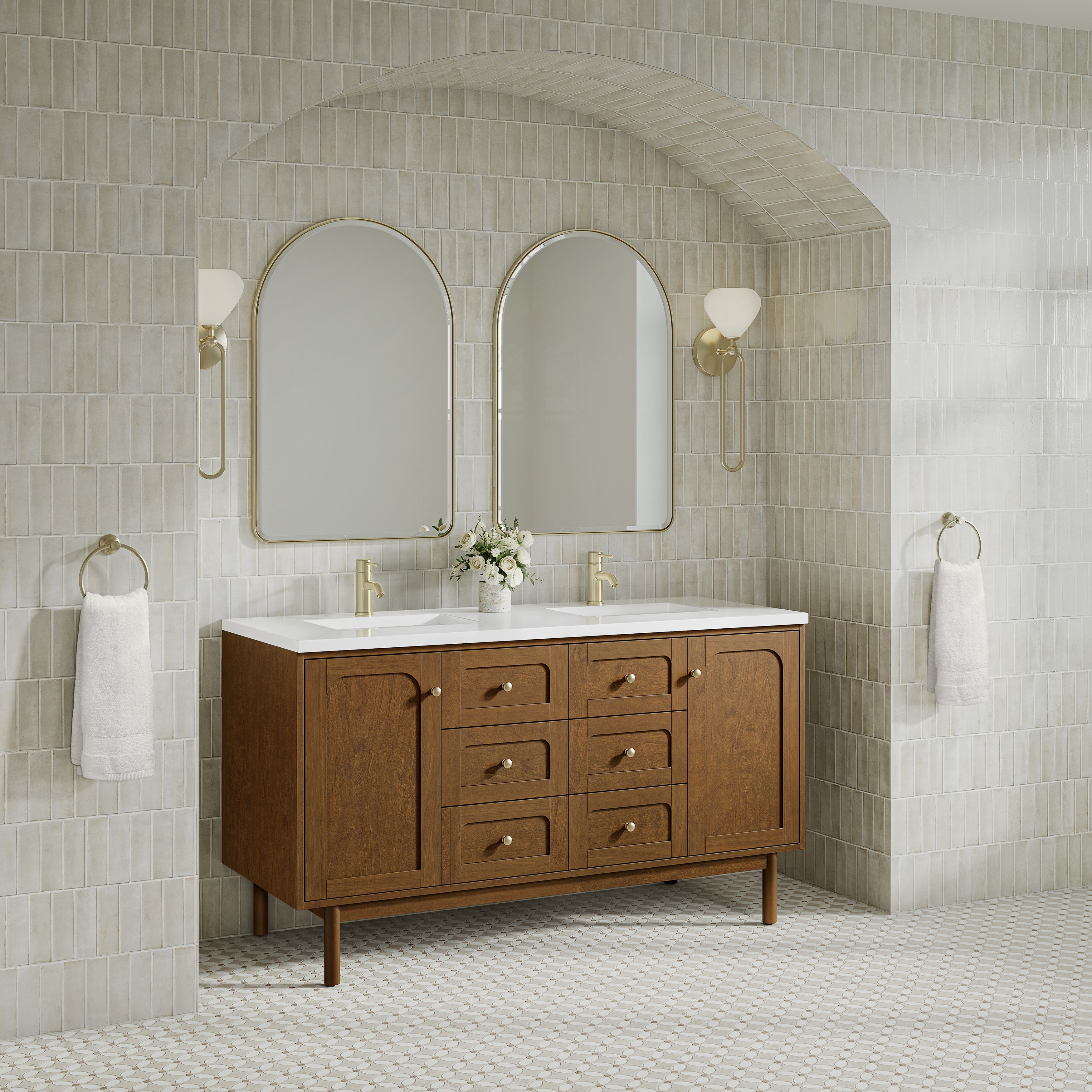 James Martin Laurent 60" Double Vanity in Honey Oak with 3cm Countertop