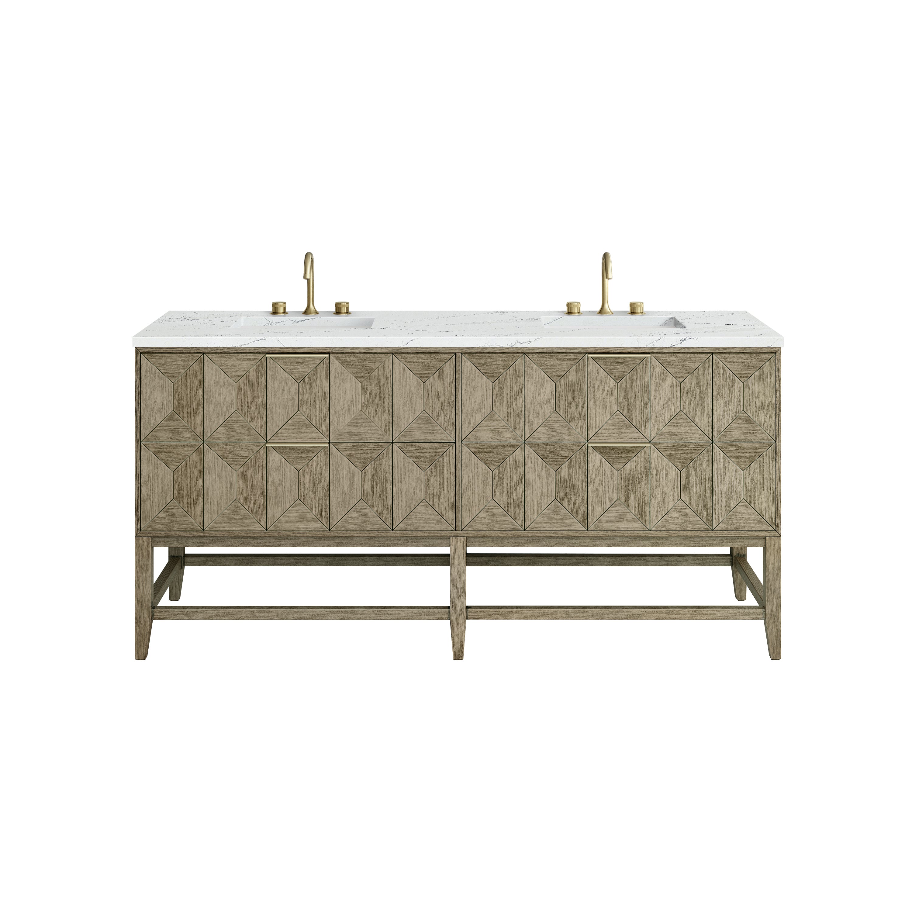 James Martin Emmeline 72" Double Vanity in Pebble Oak with 3cm Countertop